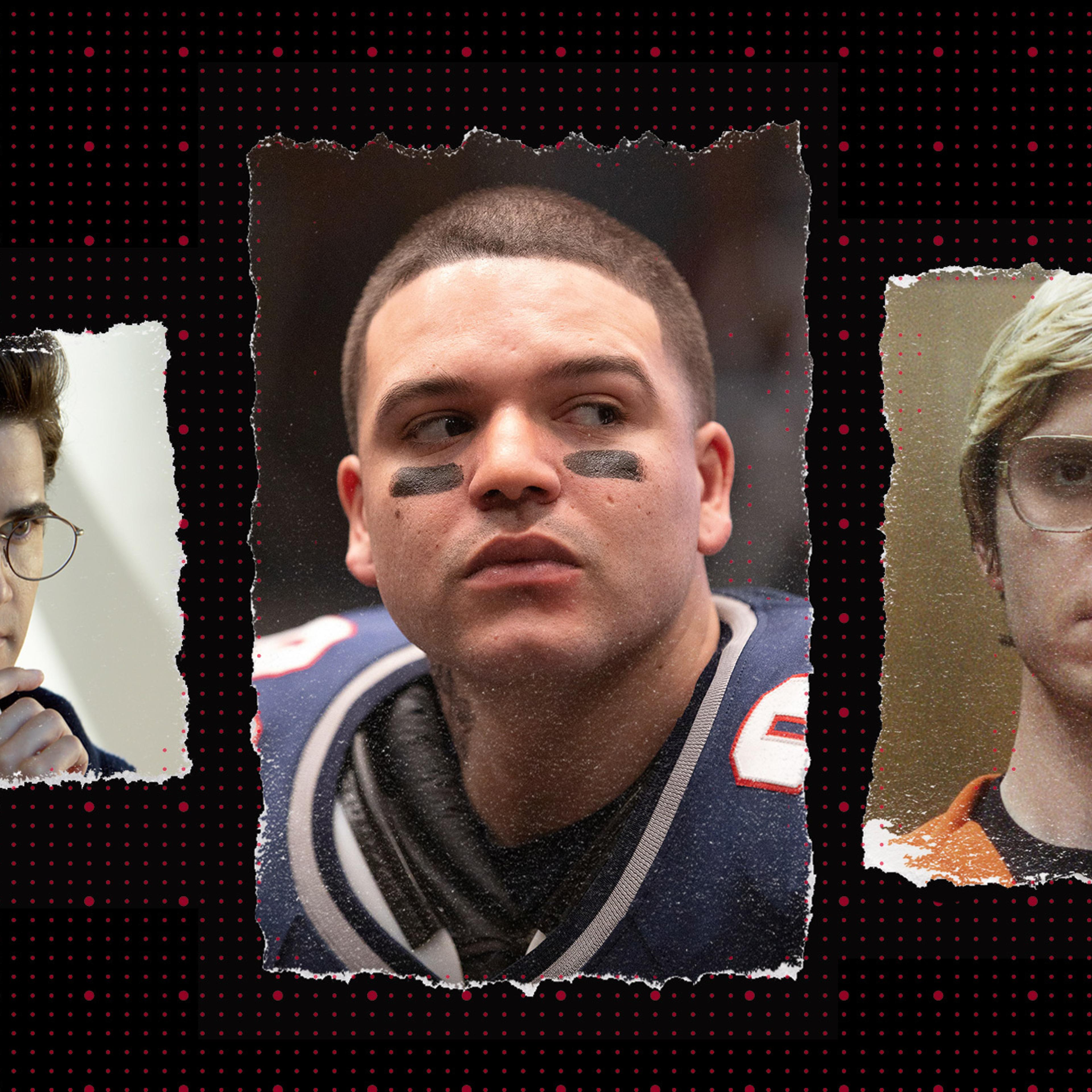 From left: Darren Criss as Andrew Cunanan, Jose Andres Rivera as Aaron Hernandez, and Evan Peters as Jeffrey Dahmer