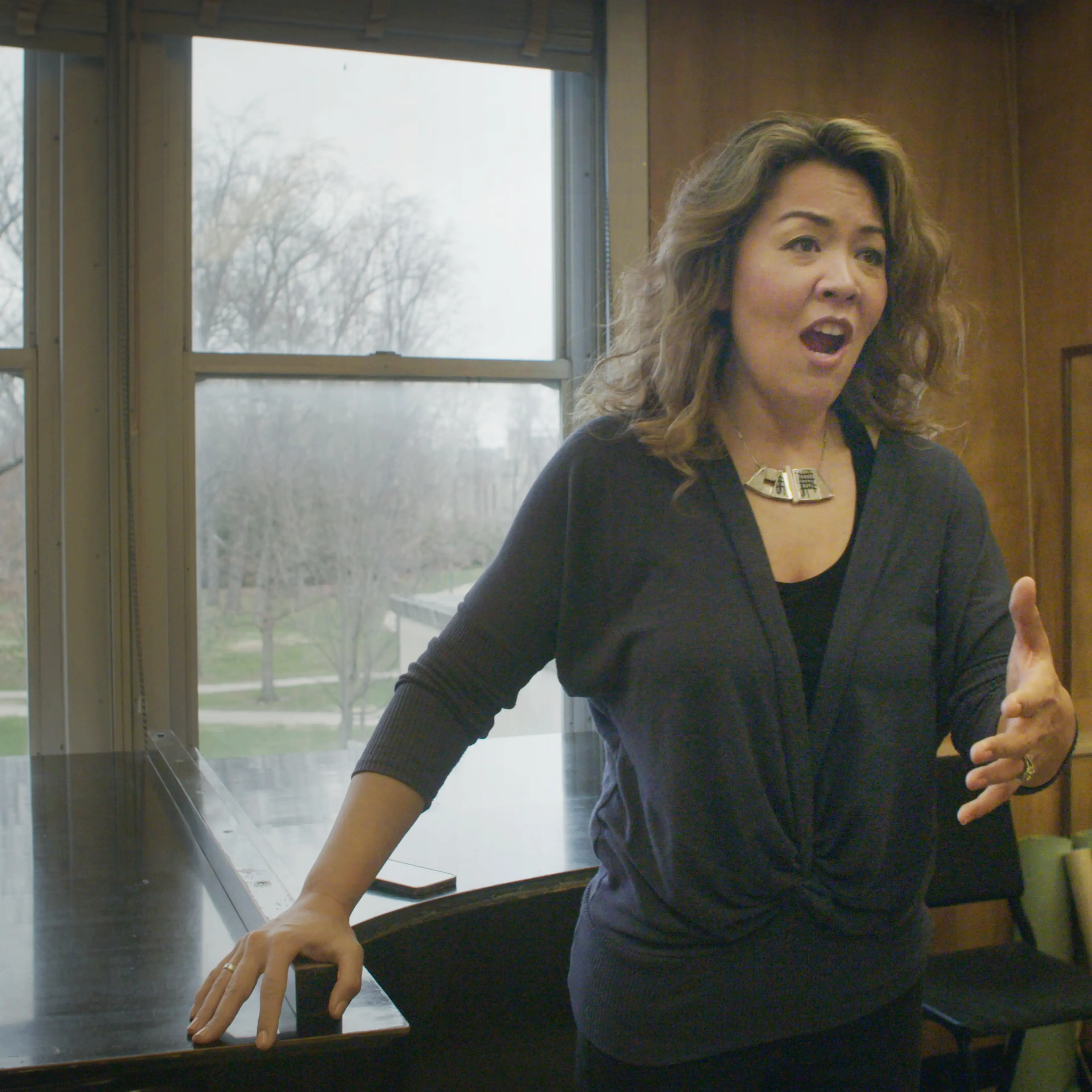 Mezzo soprano opera singer Nina Yoshida Nelsen rehearses for a performance