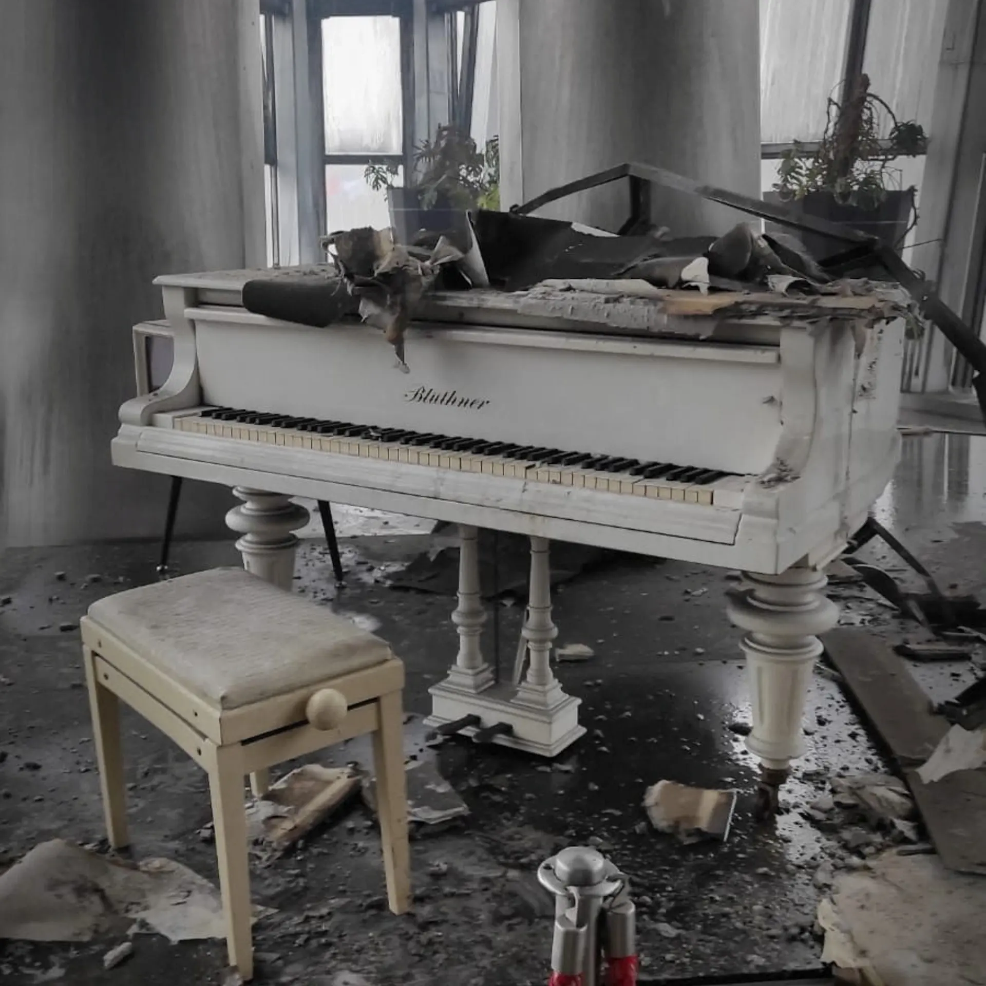 An interior view of the Crocus City Hall concert venue after a shooting attack and fire, outside Moscow