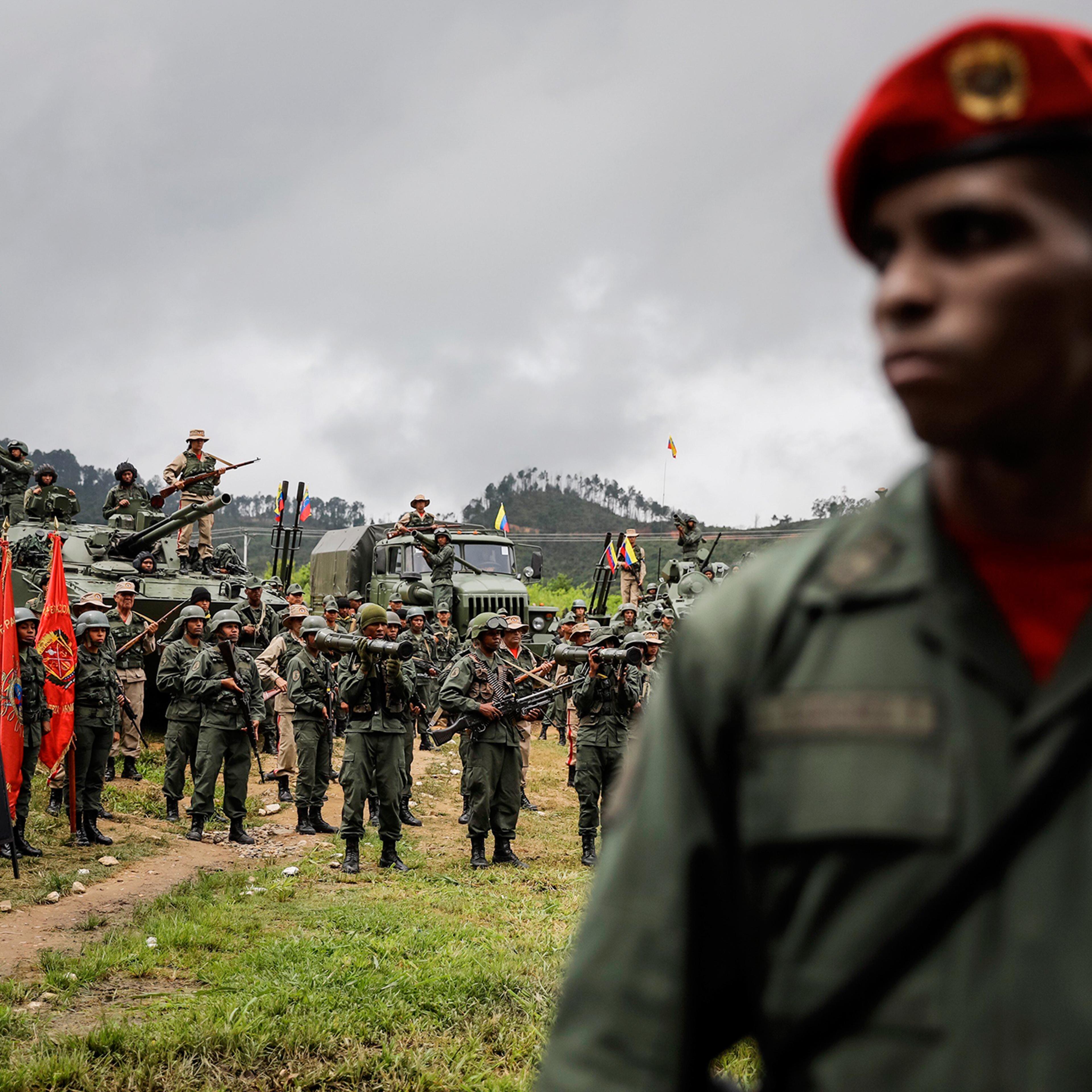 Venezuelan soldiers staged a show of force in Caracas on Aug. 14 in response to Trump’s remarks