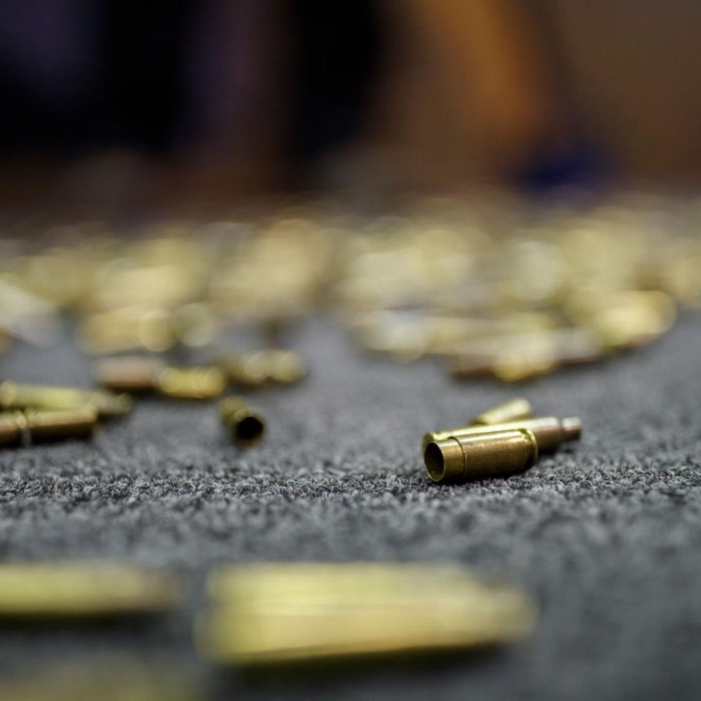 USA: Expended ammo casings at a booth during the National