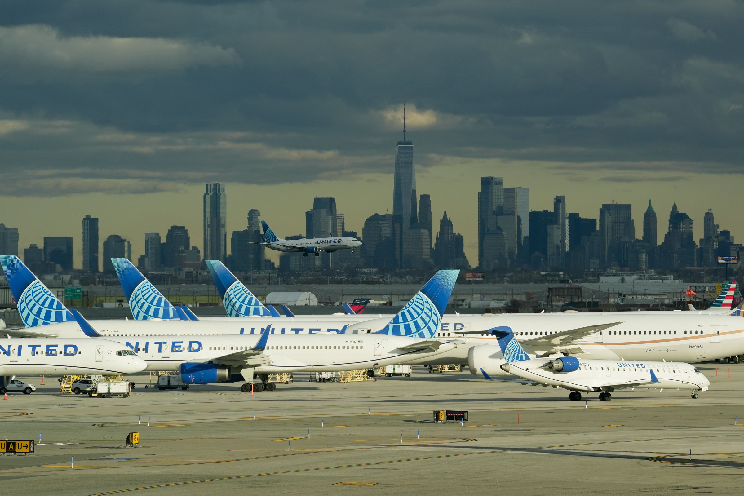 United Airlines aircraft are seen at Newark Liberty International Airport, on Nov. 27, 2023.