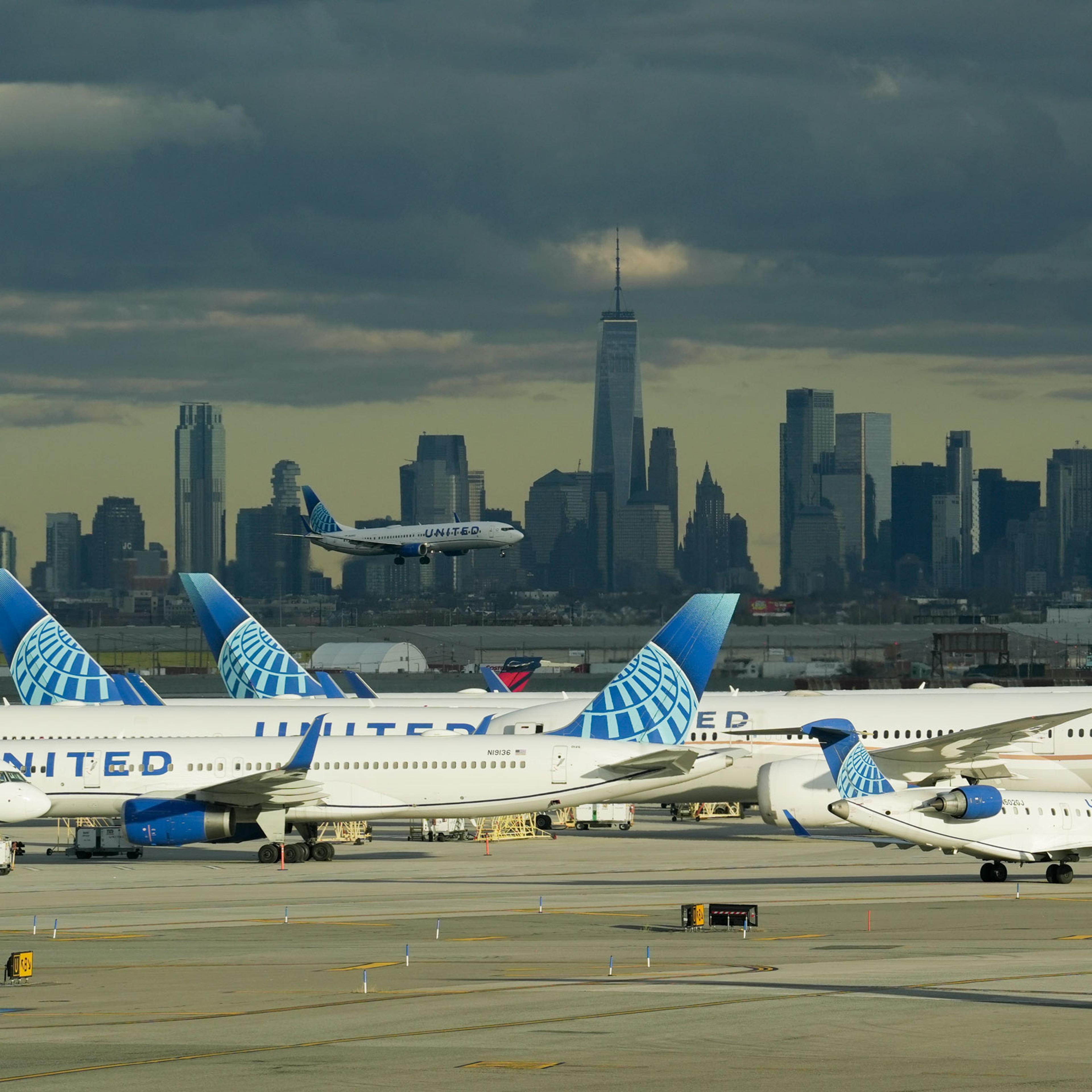 United Airlines aircraft are seen at Newark Liberty International Airport, on Nov. 27, 2023.
