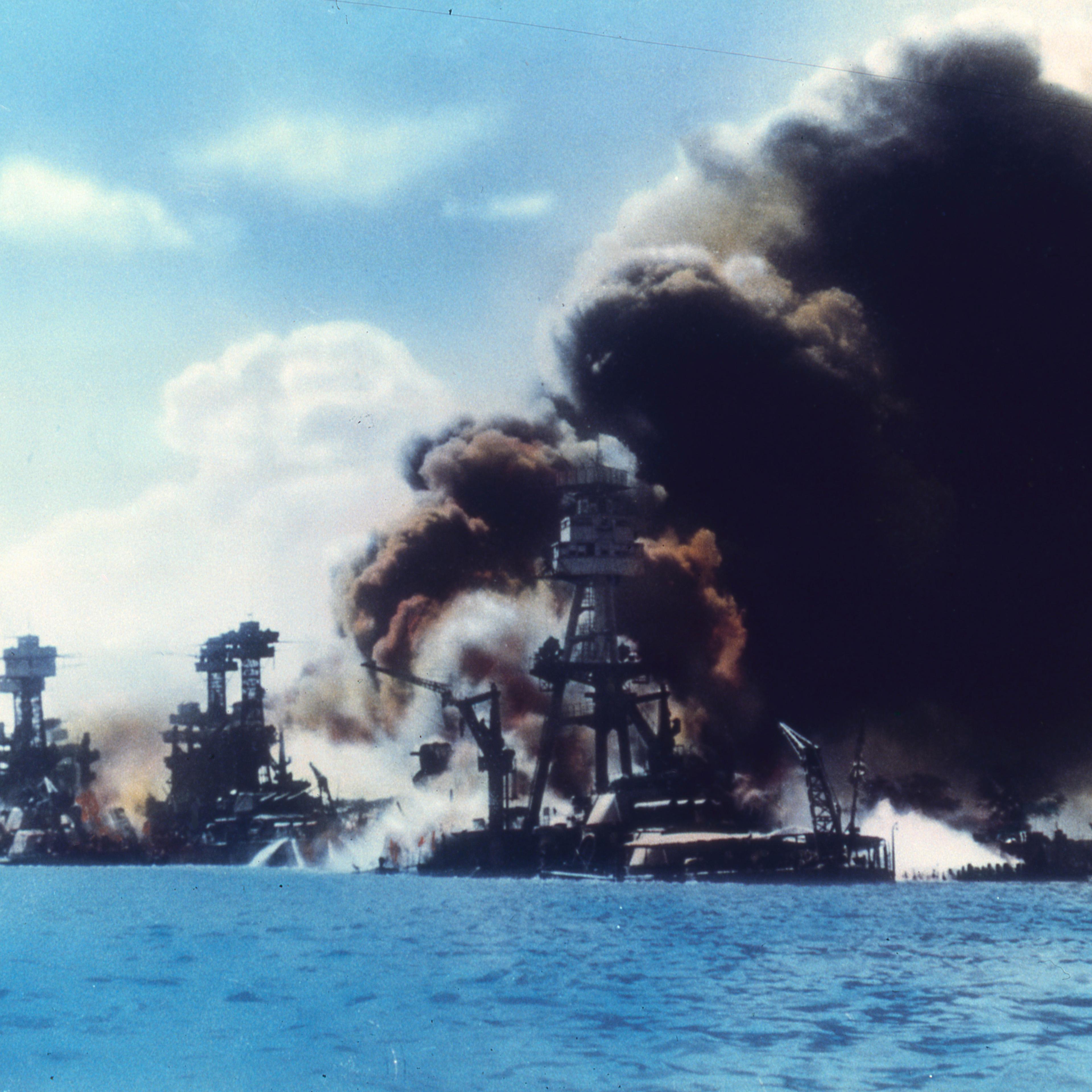 Explosions Along Battleship Row In Pearl Harbor