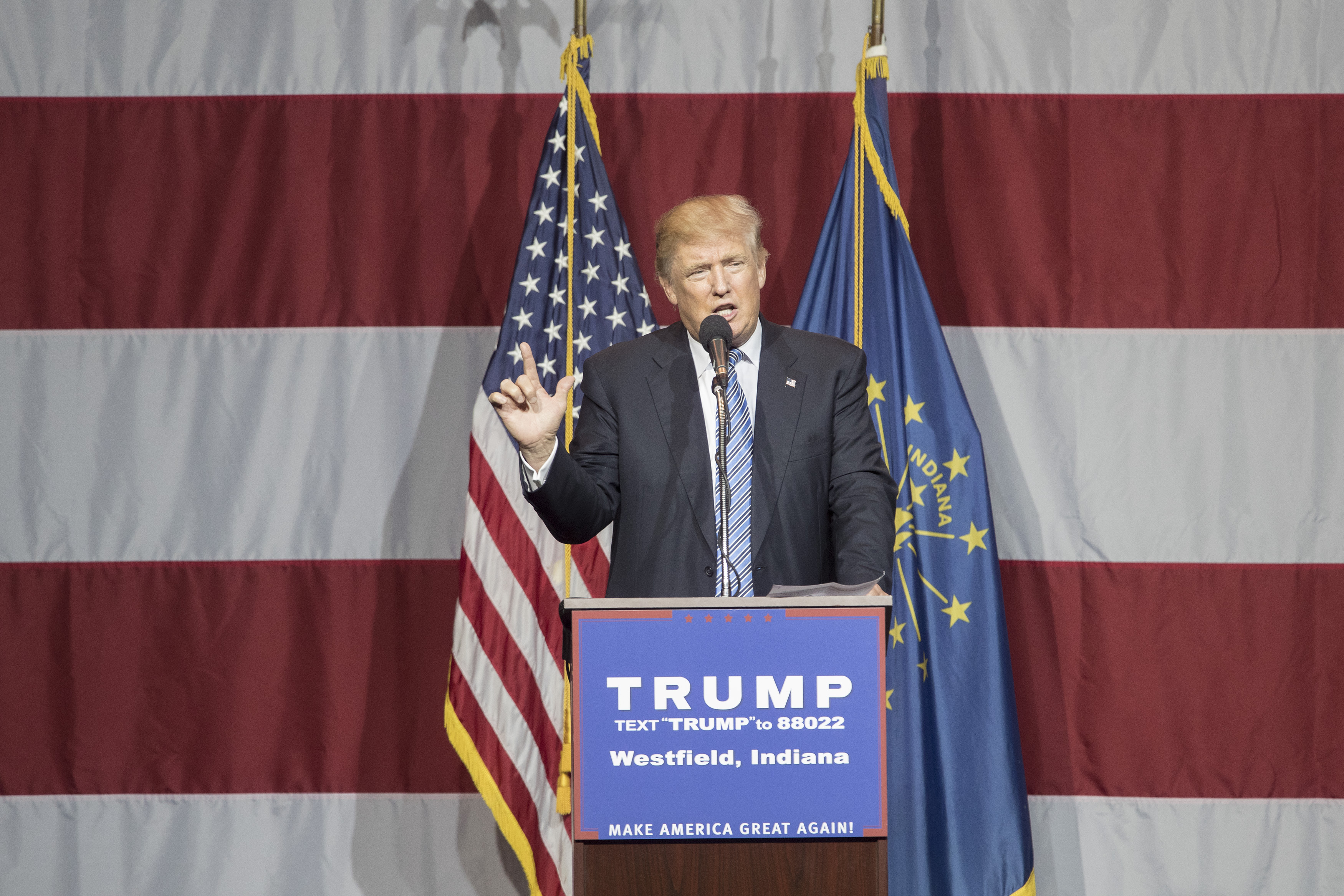 Republican presidential candidate Donald Trump speaks at the Grand Park Events Center on July 12, 2016 in Westfield, Indiana.