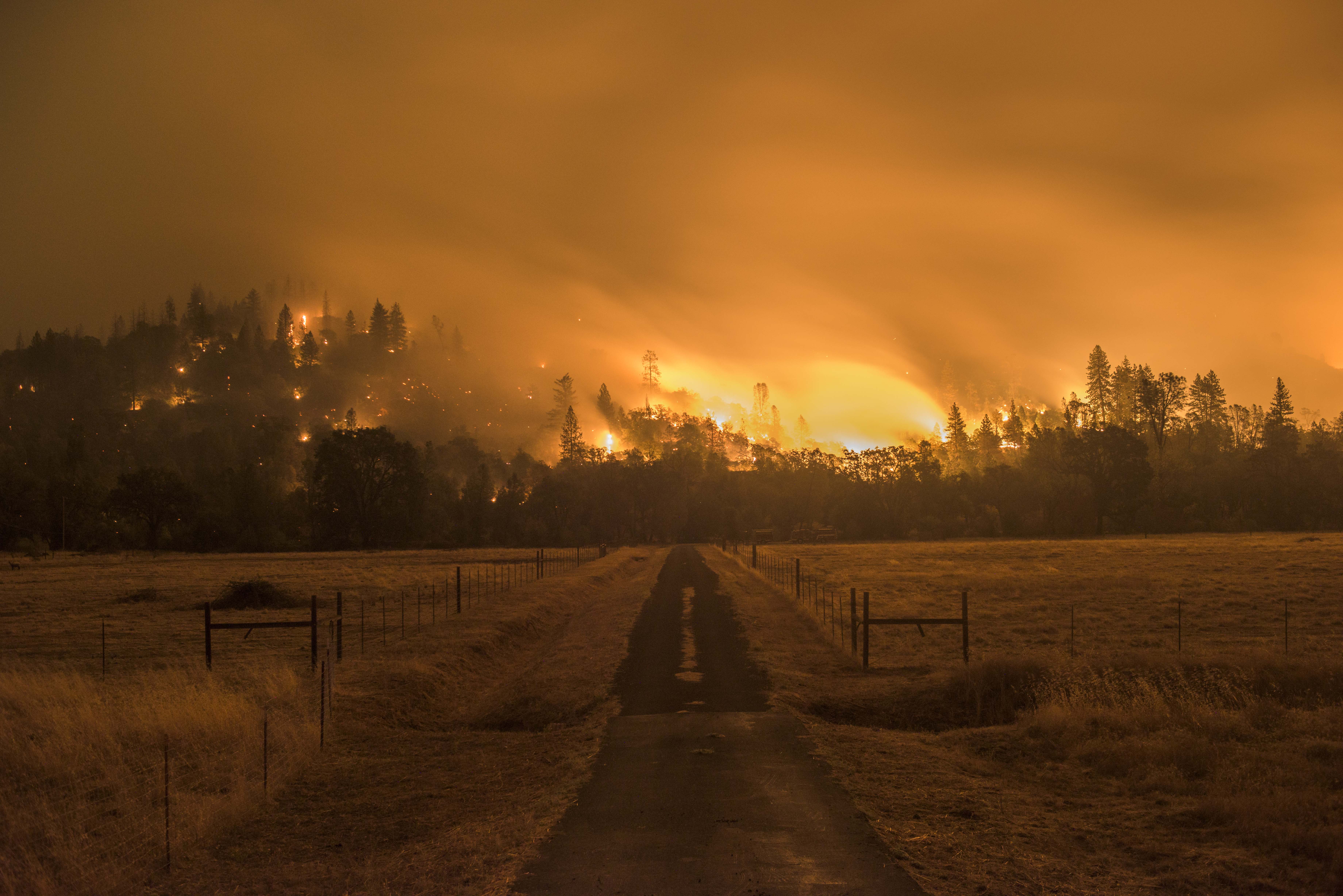 The Valley Fire burns off Highway 29 Sunday evening. Valley Fire in Lake and Sonoma Counties Sunday September 13th, 2015. As of Sunday evening the fire had burned over 50,000 acres and was 0% contained. The Associated Press reported that at least one per