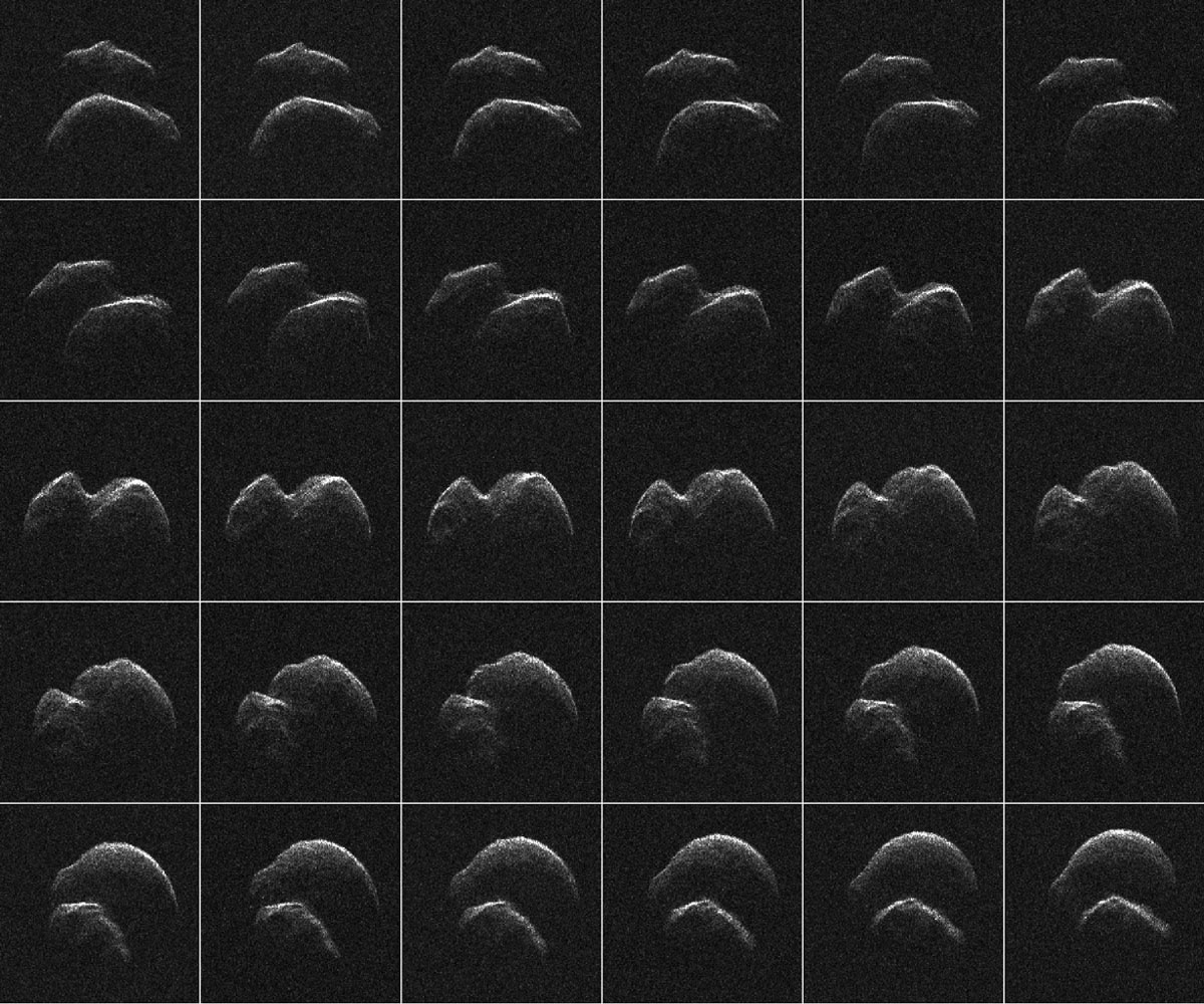 This composite of 30 images of asteroid 2014 JO25 was generated with radar data collected using NASA's Goldstone Solar System Radar in California's Mojave Desert.