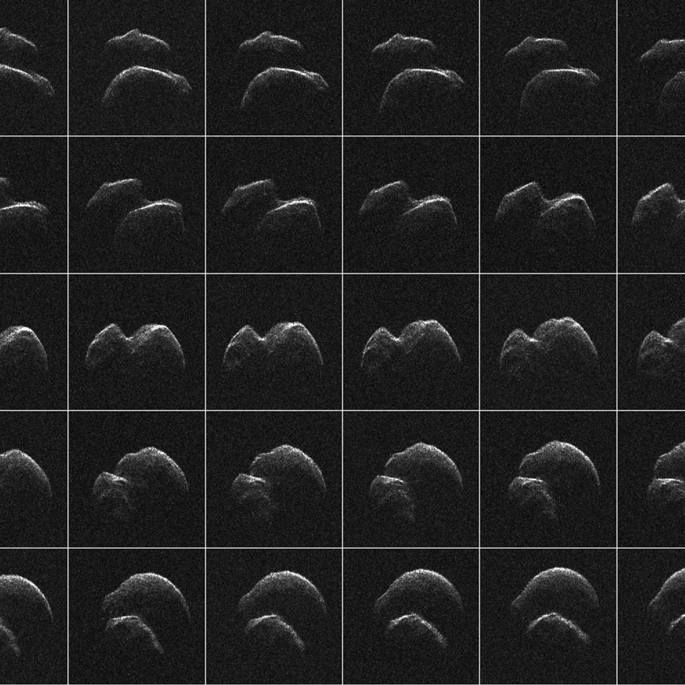 This composite of 30 images of asteroid 2014 JO25 was generated with radar data collected using NASA's Goldstone Solar System Radar in California's Mojave Desert.