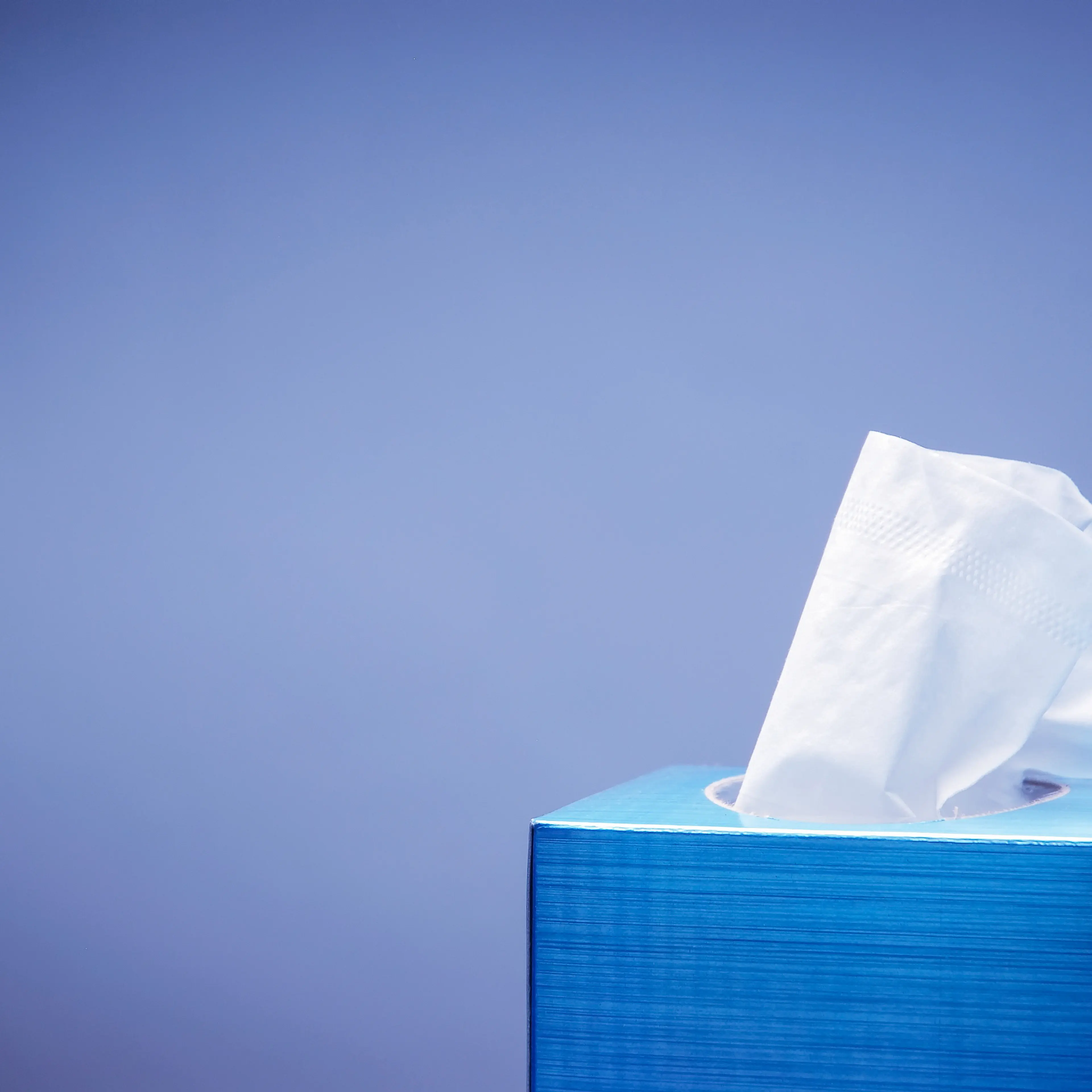 Blue tissue box with white tissue