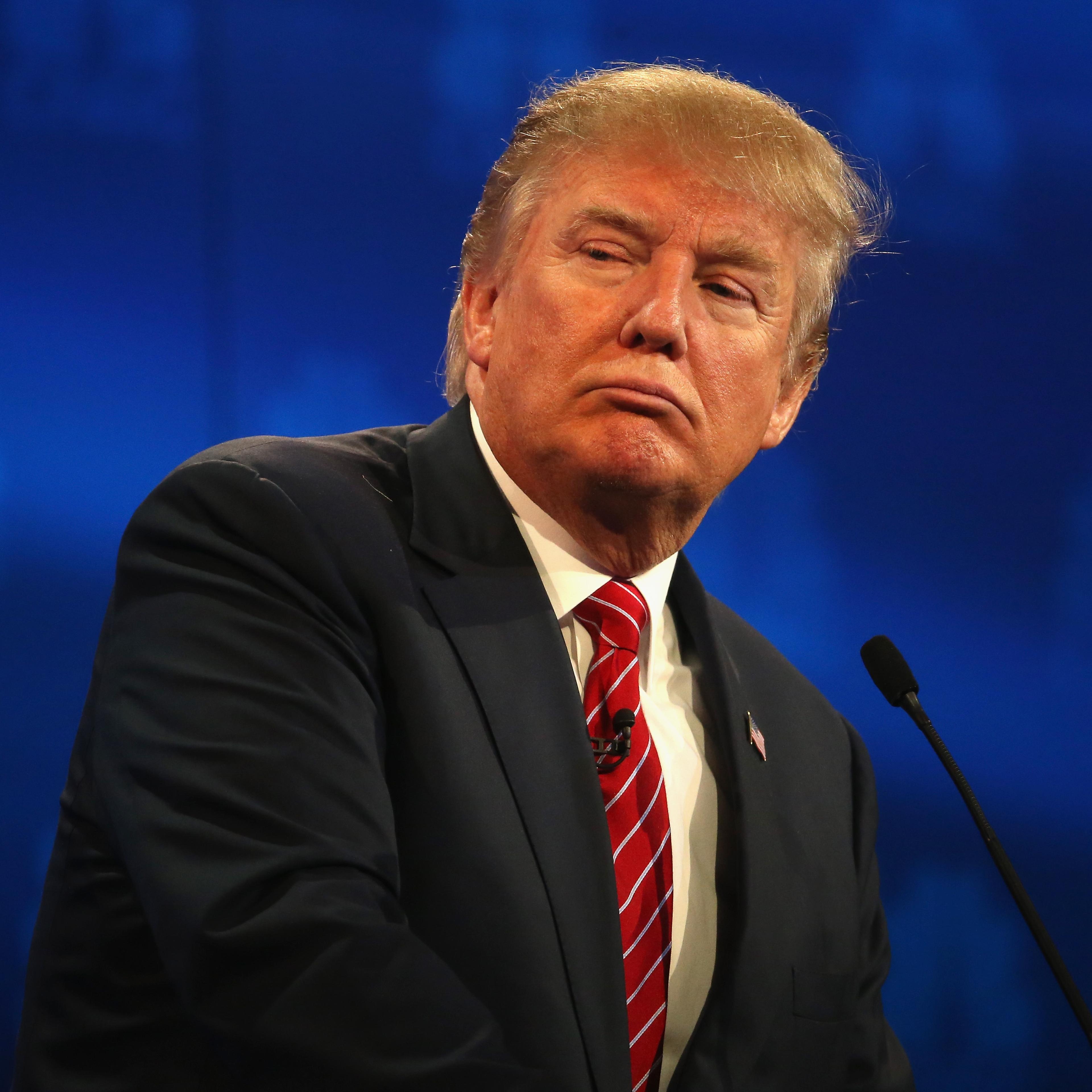 Presidential candidates Donald Trump pauses during the CNBC Republican Presidential Debate at University of Colorados Coors Events Center Oct. 28, 2015 in Boulder, Colorado.