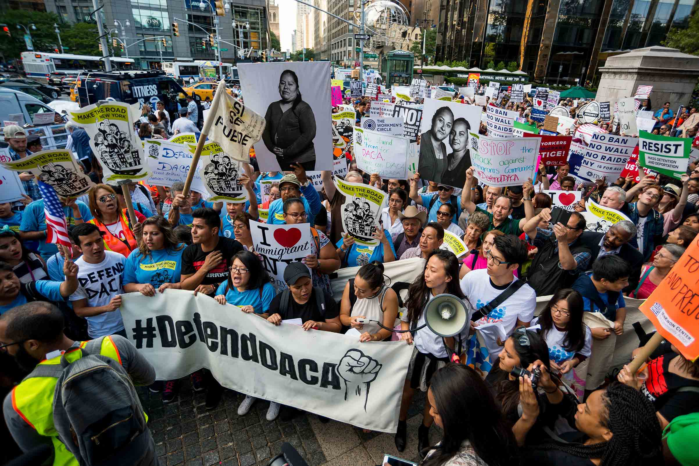 Activists rallied in Columbus Circle and marched from there to Trump Tower in protest of President Donald Trump's possible elimination of the Obama-era "Deferred Action for Childhood Arrivals" (DACA) which curtails deportation of an estimated 800,000 und