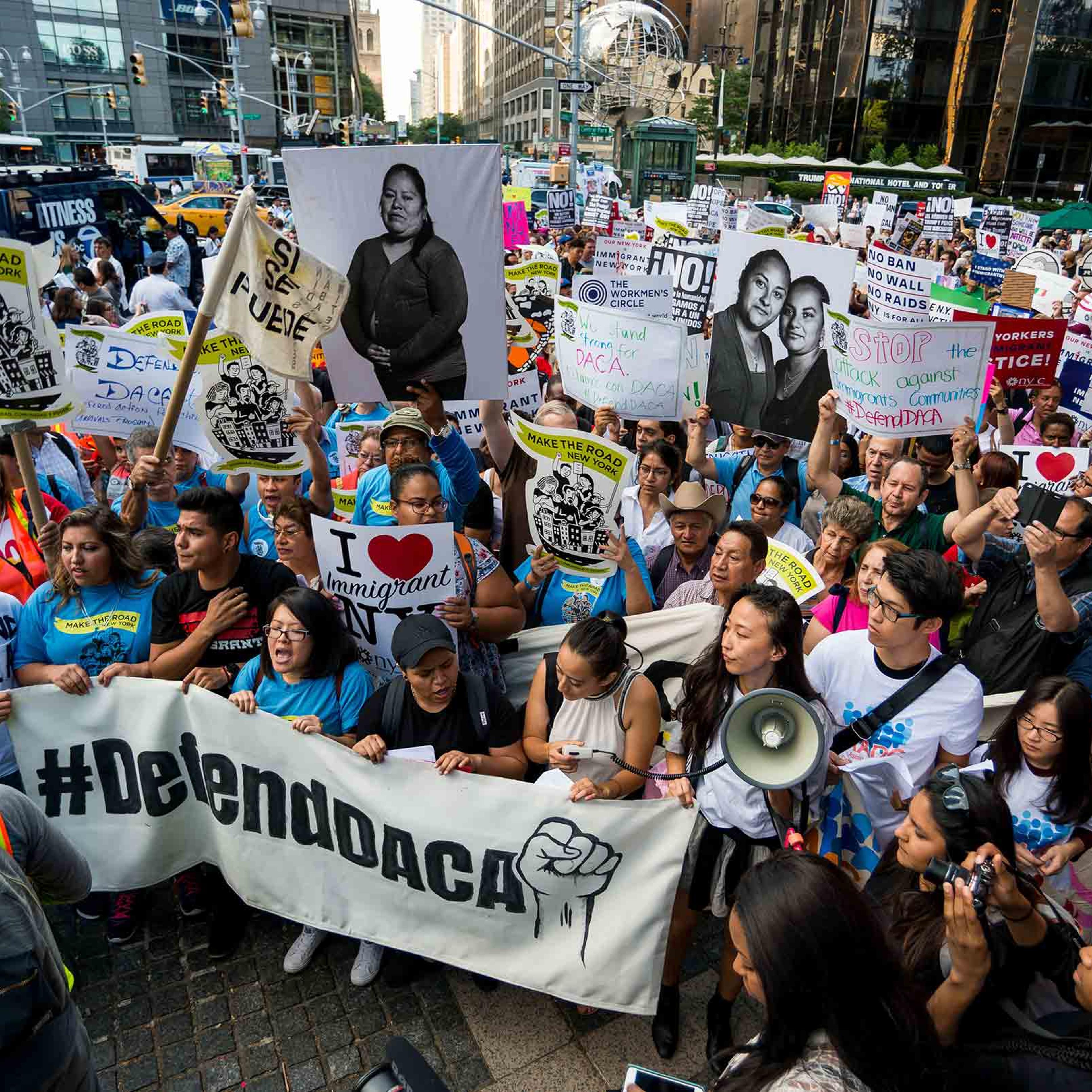 Activists rallied in Columbus Circle and marched from there to Trump Tower in protest of President Donald Trump's possible elimination of the Obama-era "Deferred Action for Childhood Arrivals" (DACA) which curtails deportation of an estimated 800,000 und