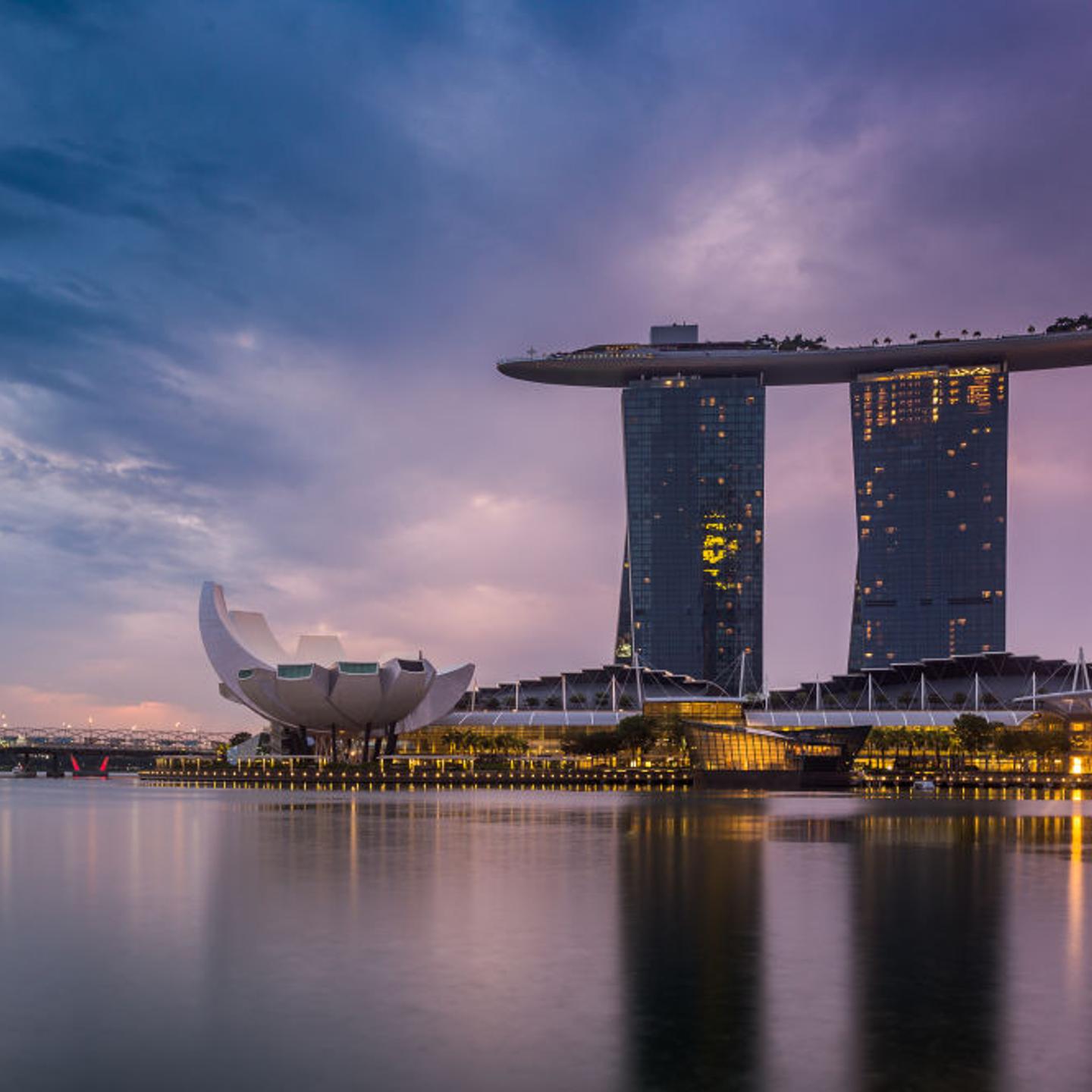 A view of Marina Bay Sand in Singapore at sunrise