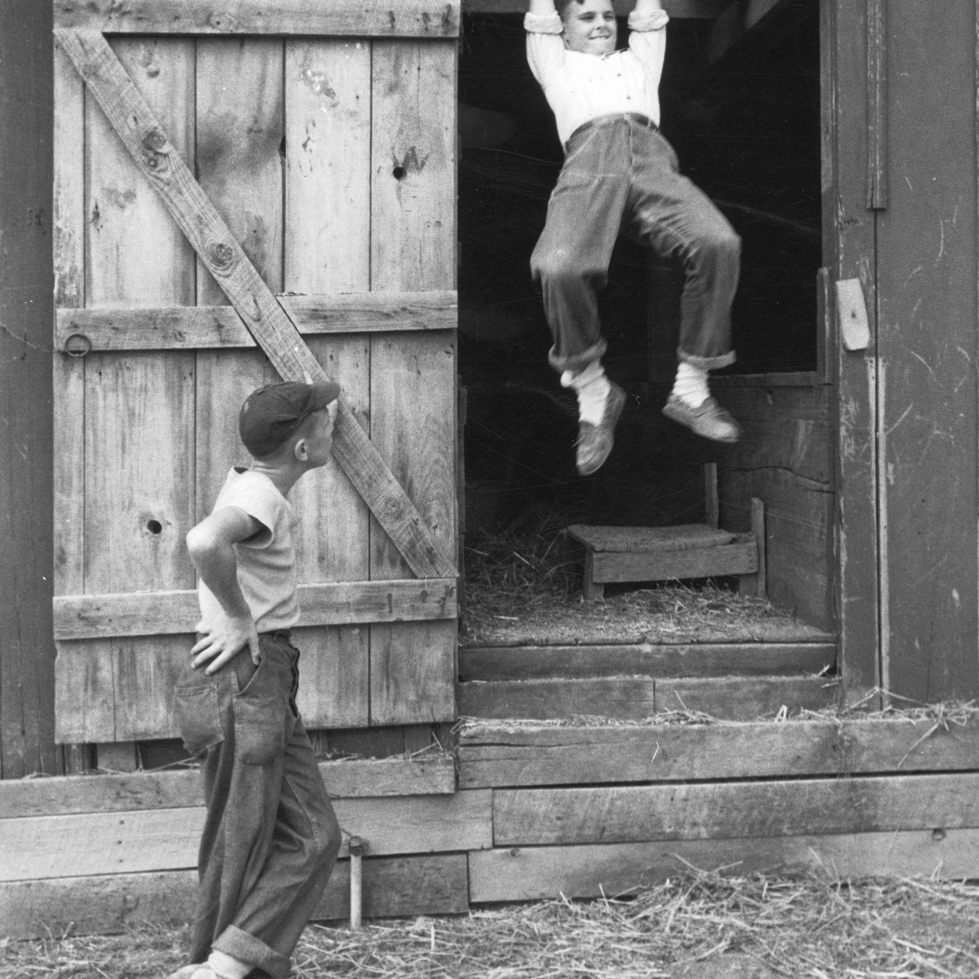 Mac swings down the hayloft of one of his father's barns. His father, a retired lawyer, owns seven farms, "five good ones, and two hick ones."