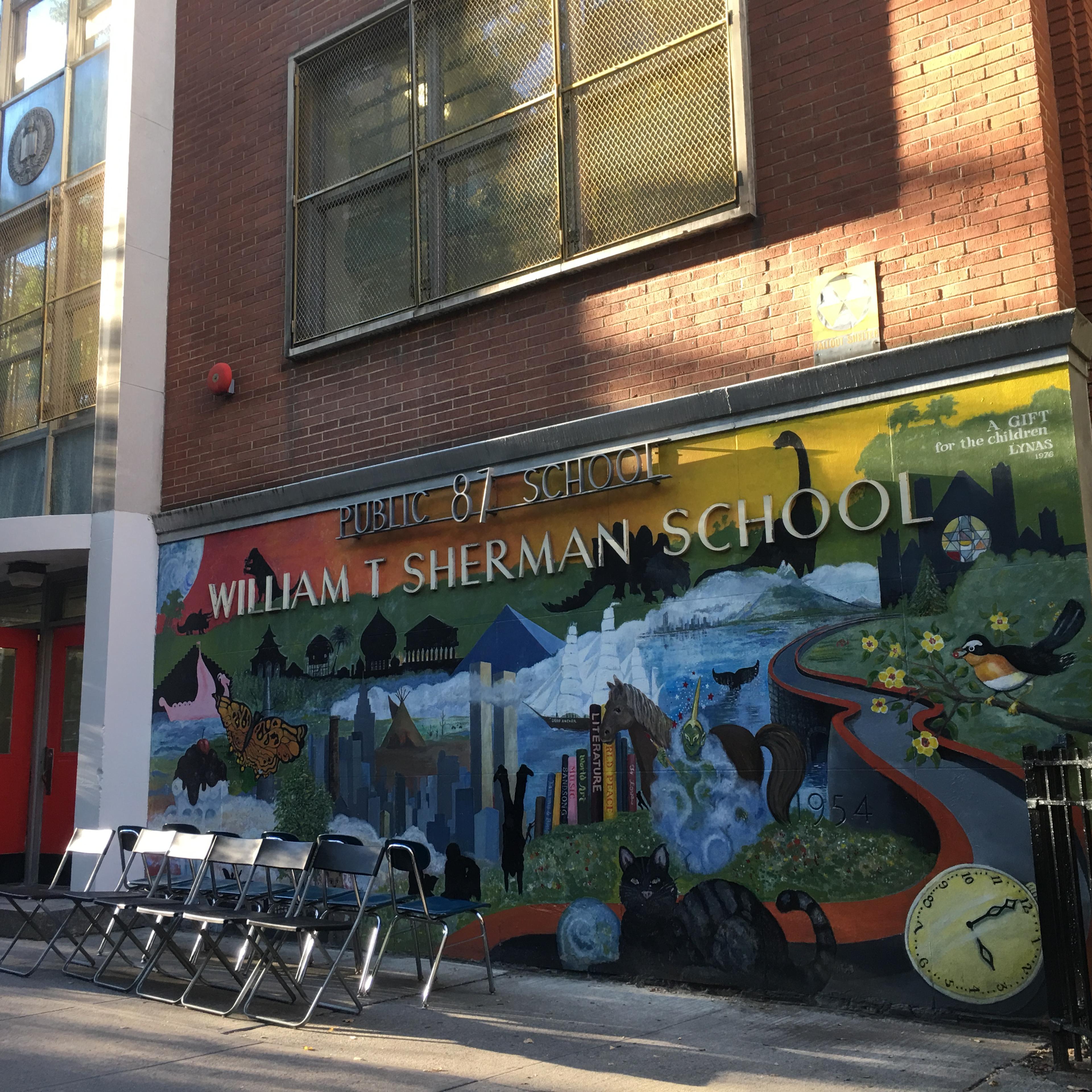New York City's PS 87, with chairs set out for picture day, has a well-off parent body that is seeking to spread the wealth.