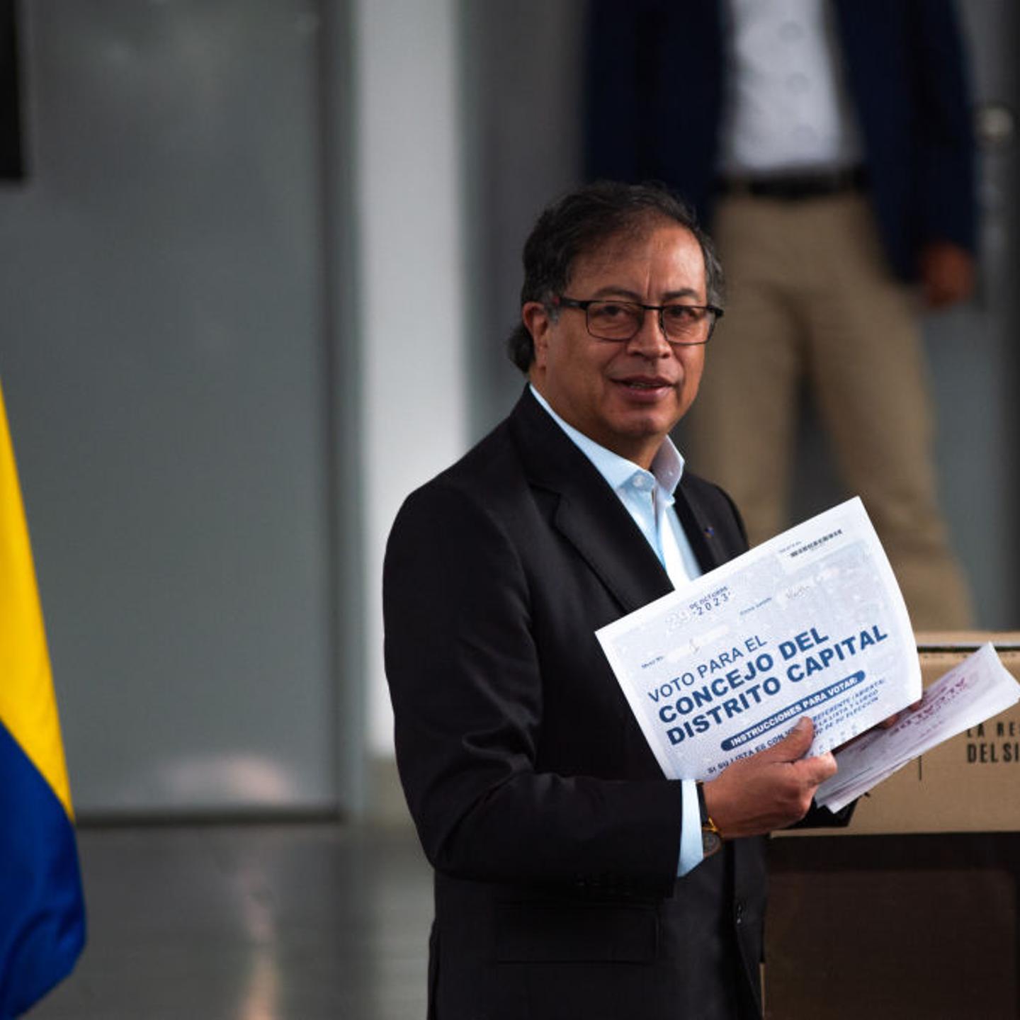 Colombian president Gustavo Petro casts his vote during Colombia's regional elections in Bogota, on Oct. 29, 2023.