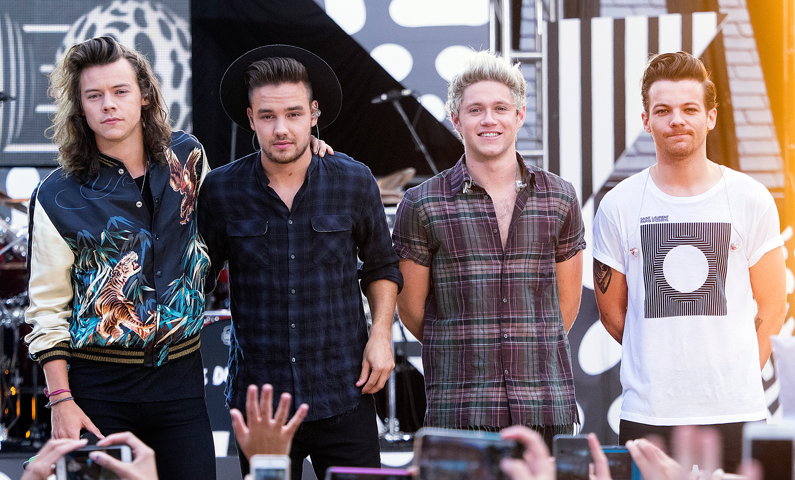 NEW YORK, NY - AUGUST 04: (L-R) Harry Styles, Liam Payne, Niall Horan and LouisTomlinson of One Direction perform on "Good Morning America's Summer Concert Series" at Rumsey Playfield, Central Park on August 4, 2015 in New York City. (Photo by Debra L Ro