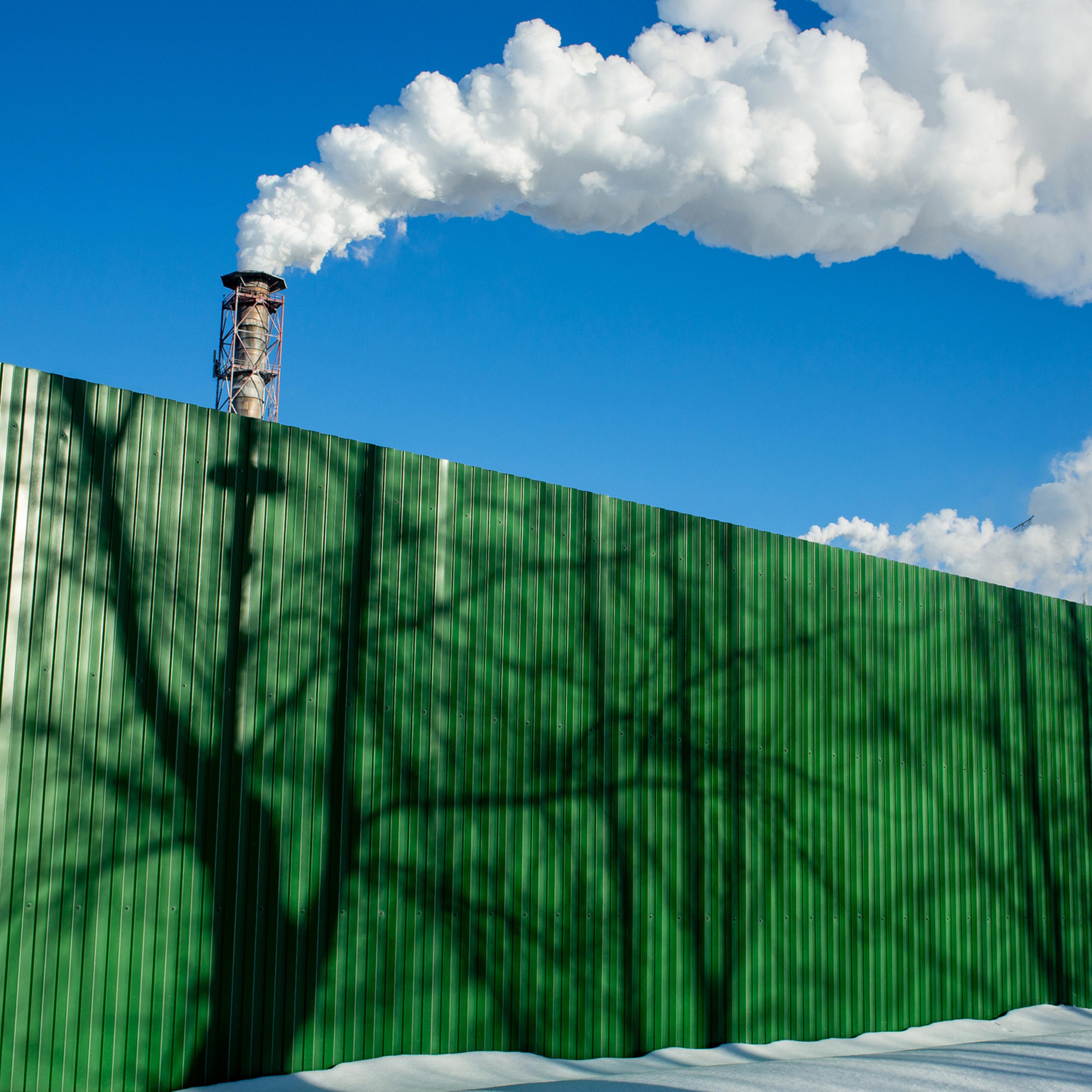 Green Fence And Chimney Vapor