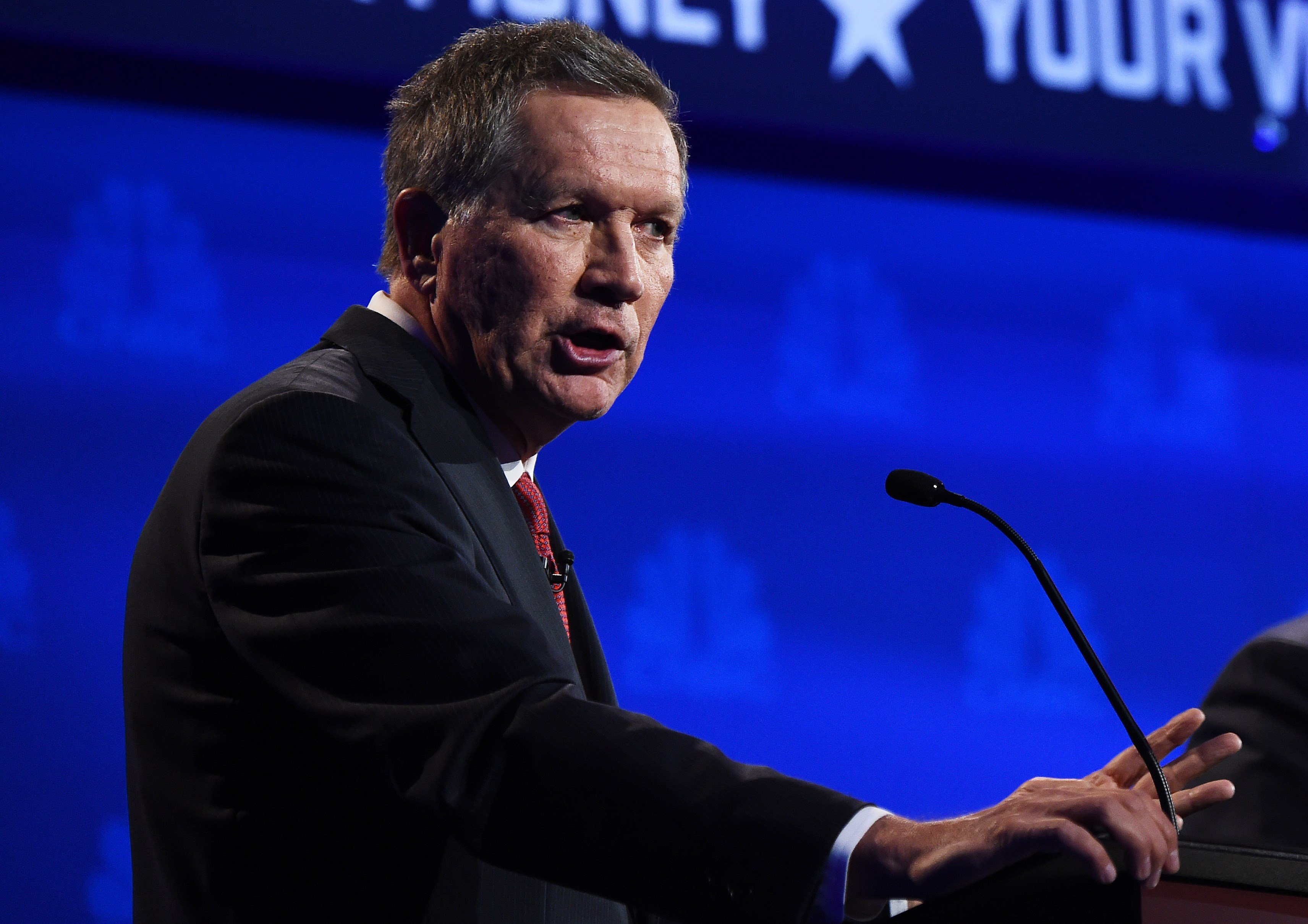 Republican Presidential hopeful John Kasich speaks during the CNBC Republican Presidential Debate on Oct. 28, 2015 at the Coors Event Center at the University of Colorado in Boulder, Colo.