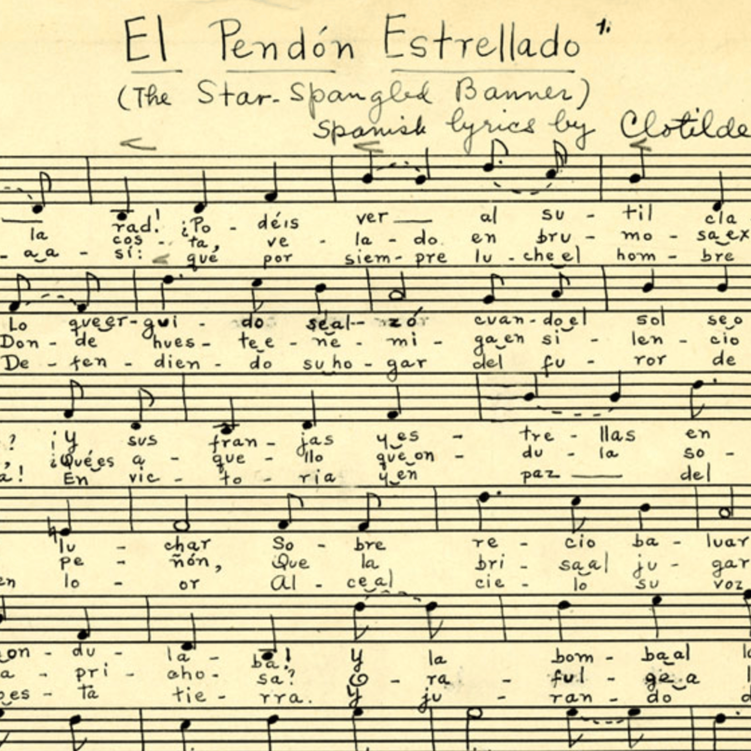 Sheet music for Clotilde Arias's translation of the "Star-Spangled Banner."