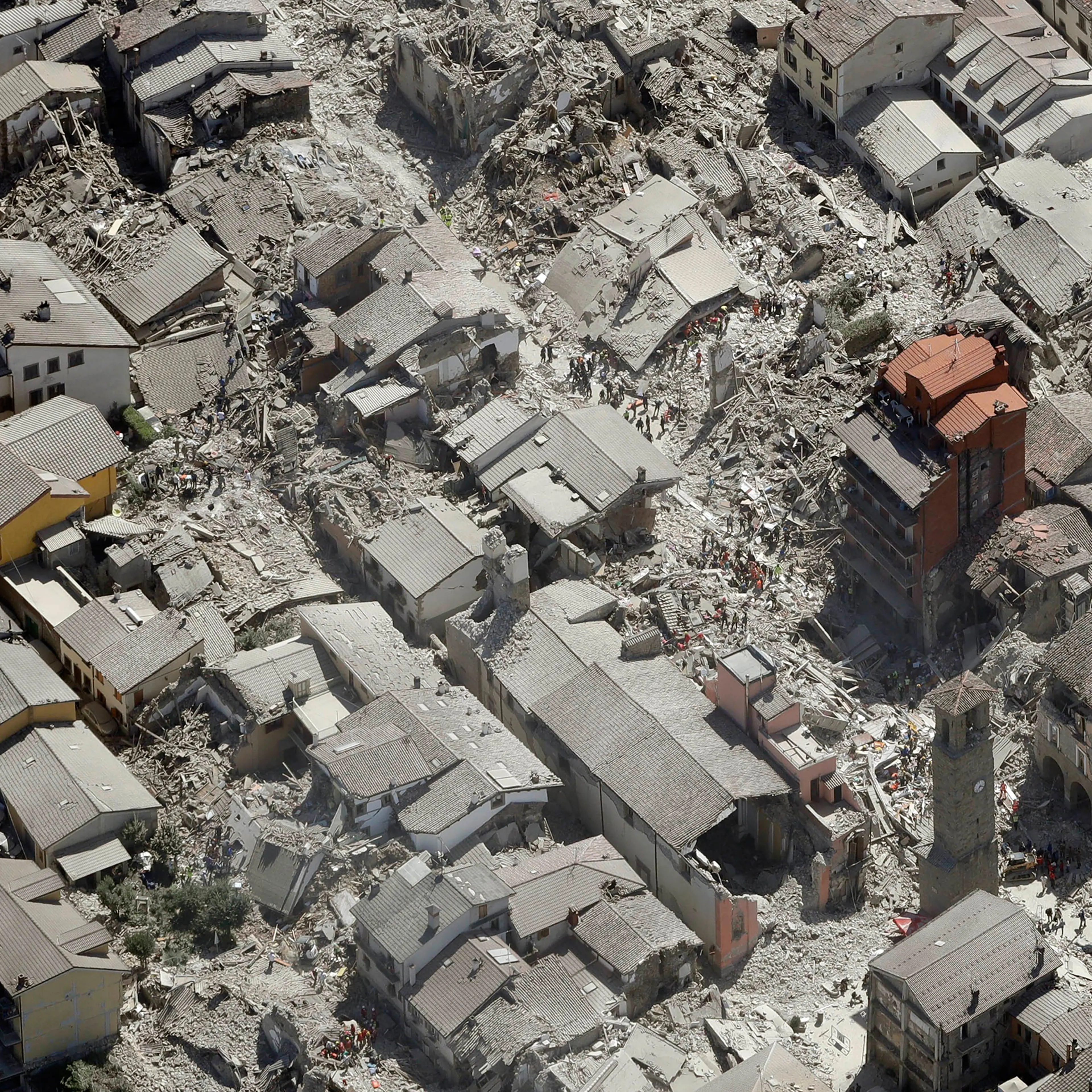 An overhead view of Amatrice after a powerful earthquake in central Italy on Aug. 24, 2016.