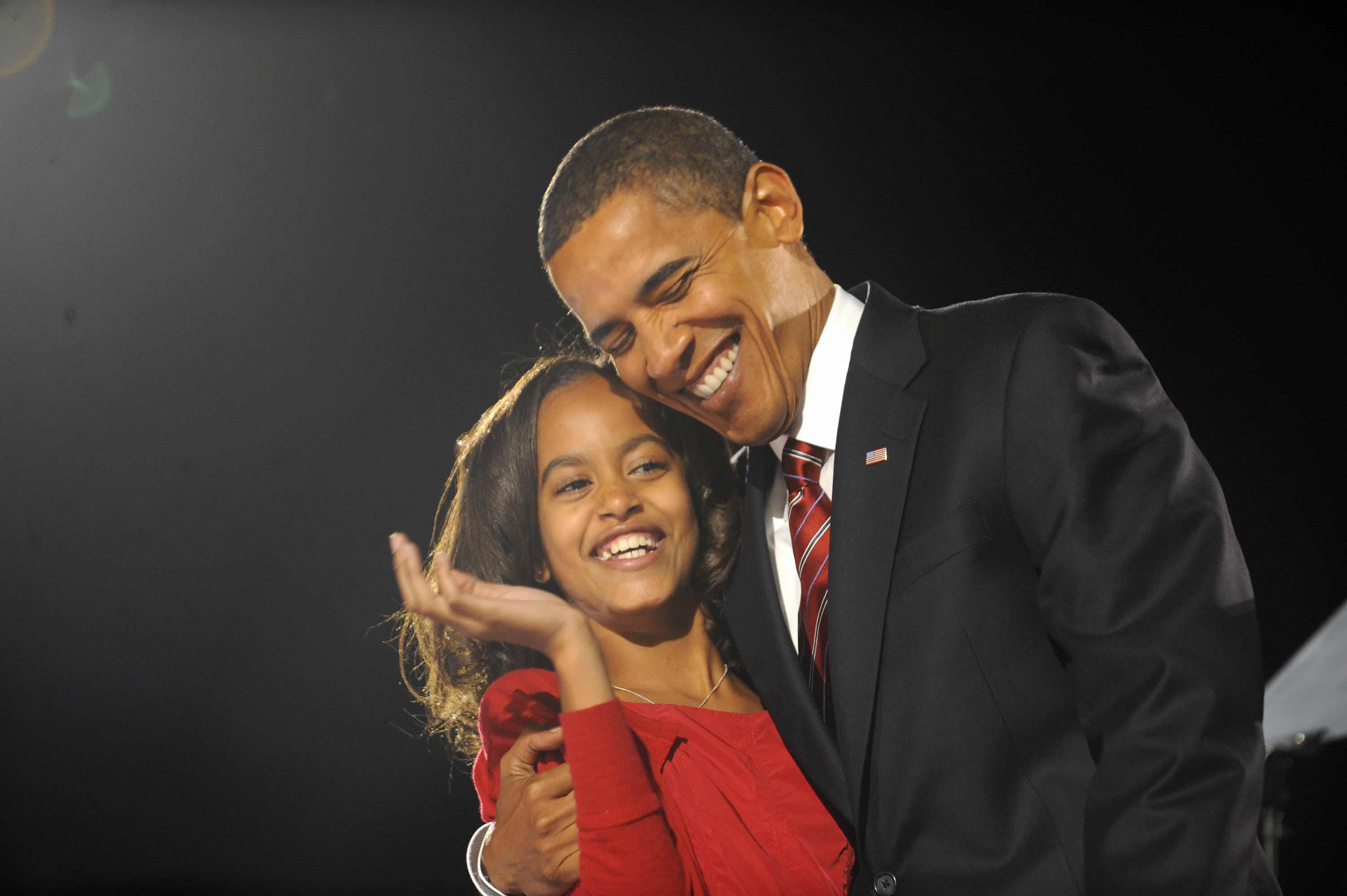 President-elect Barack Obama hugs his da