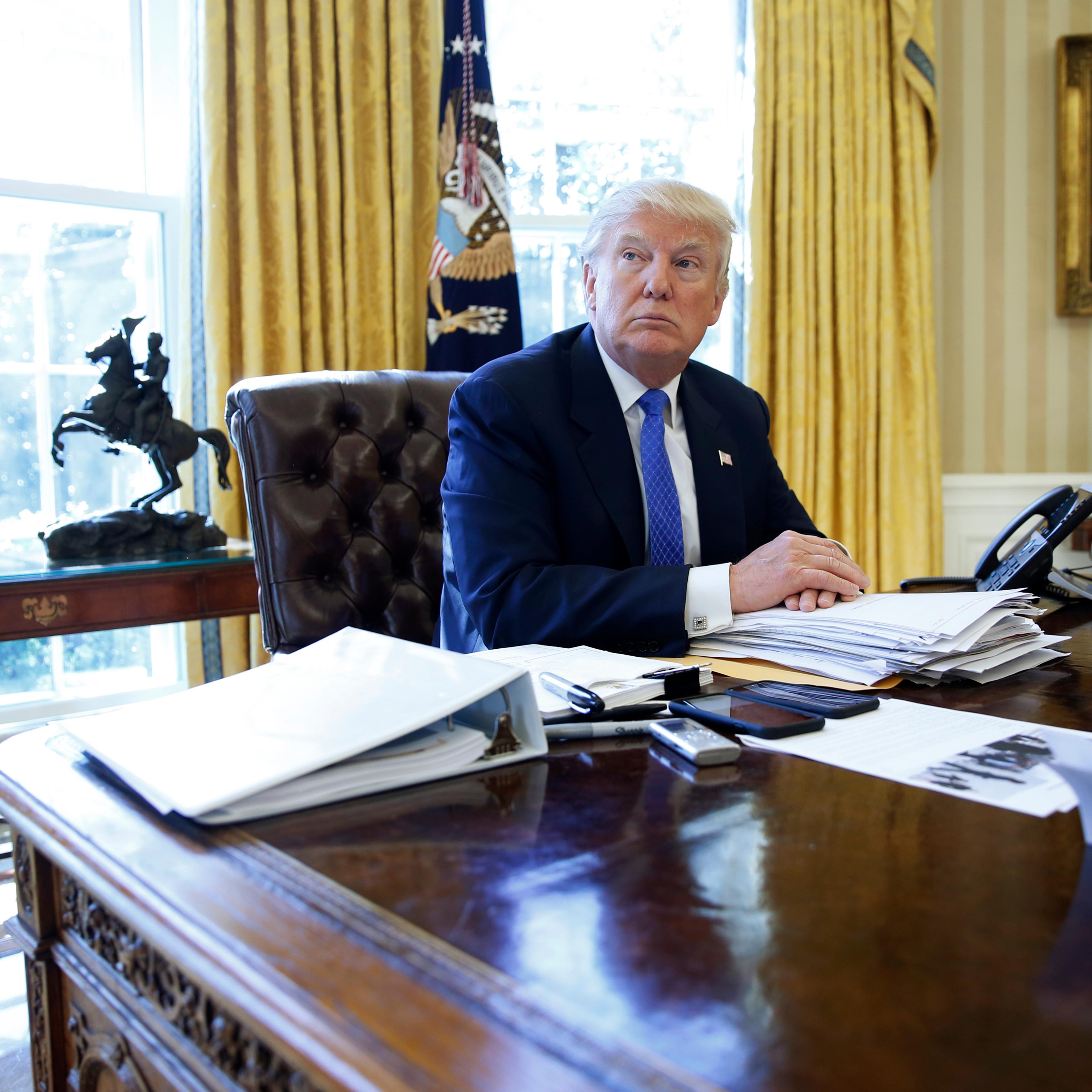 U.S. President Trump is interviewed by Reuters in the Oval Office at the White House in Washington