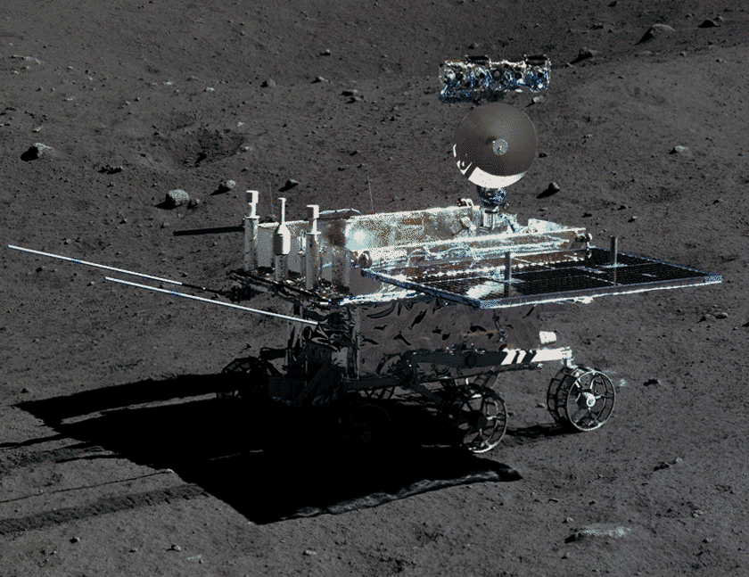 Two images of Yutu captured by the Chang'e3 lander on Dec. 22, 2013.