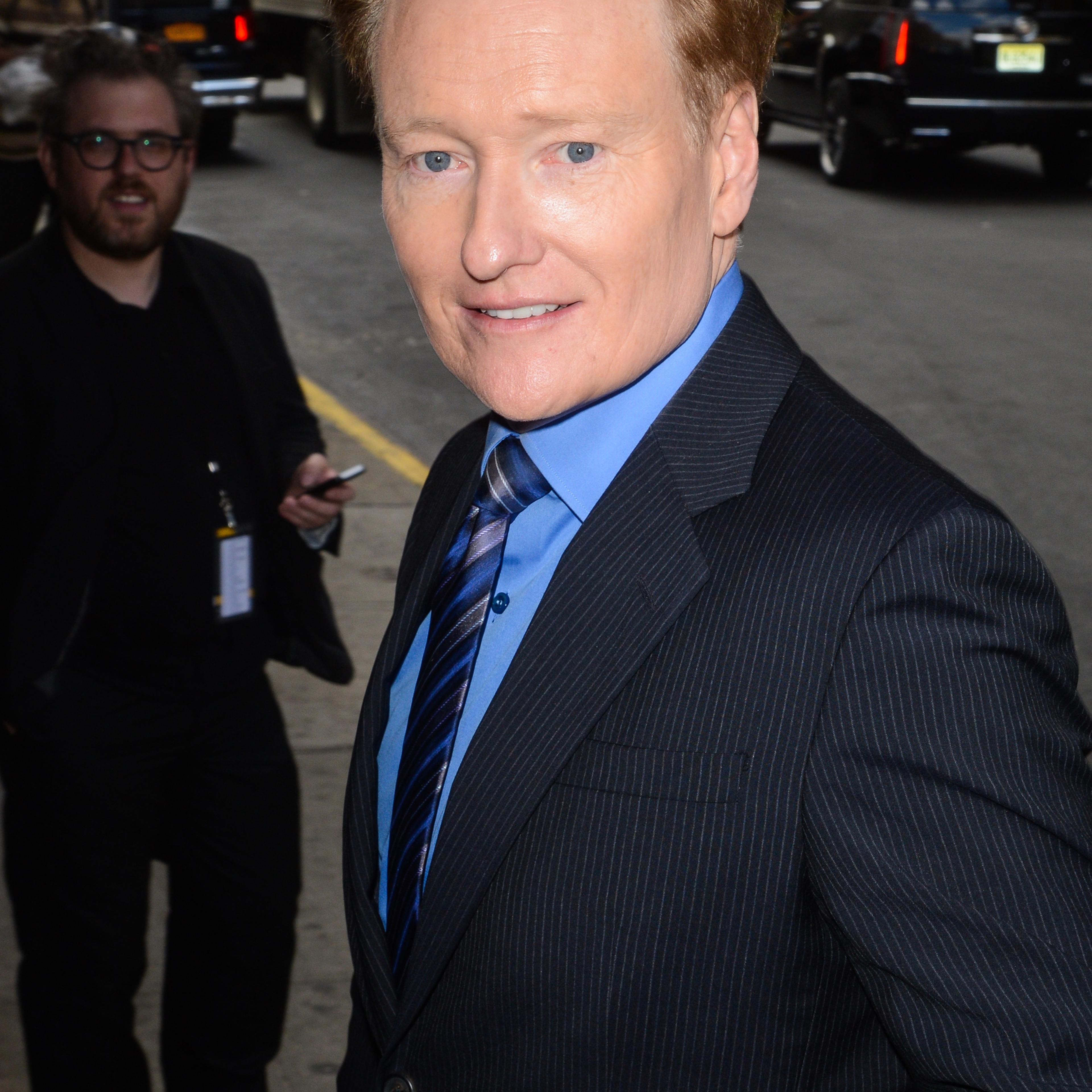 Television personality Conan O'Brien enters the Tao Lounge on May 13, 2015 in New York City.