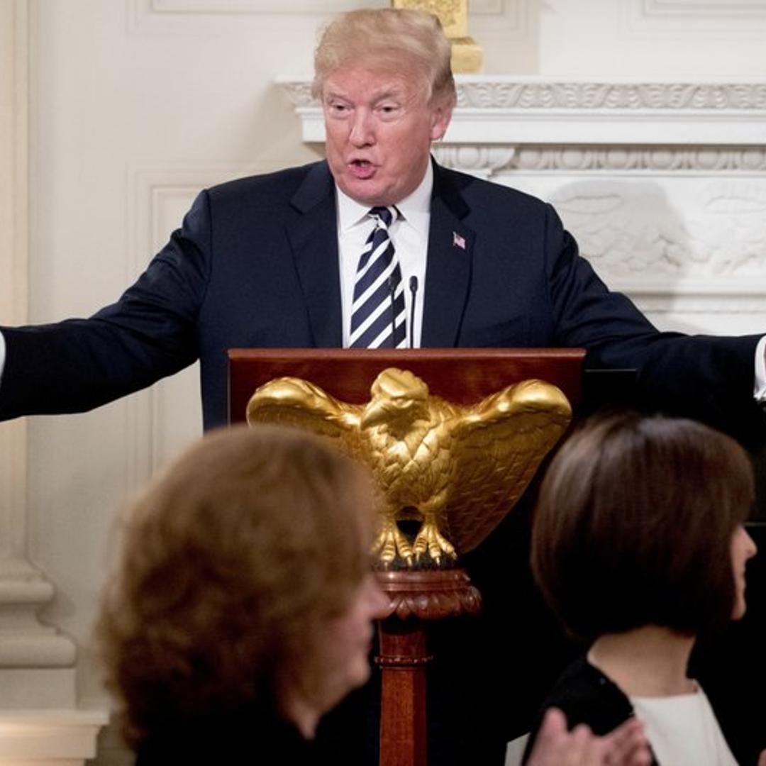 President Donald Trump speaks at an iftar dinner, which breaks a daylong fast, celebrating Islam’s holy month of Ramadan, in the State Dining Room of the White House in Washington on Wednesday, June 6, 2018.