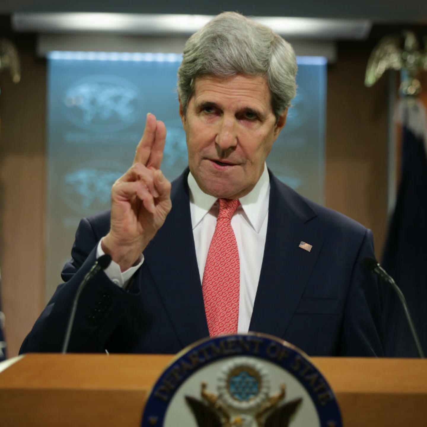 U.S. Secretary of State John Kerry makes a statement on Ukraine at the briefing room of the State Department April 24, 2014 in Washington, DC.