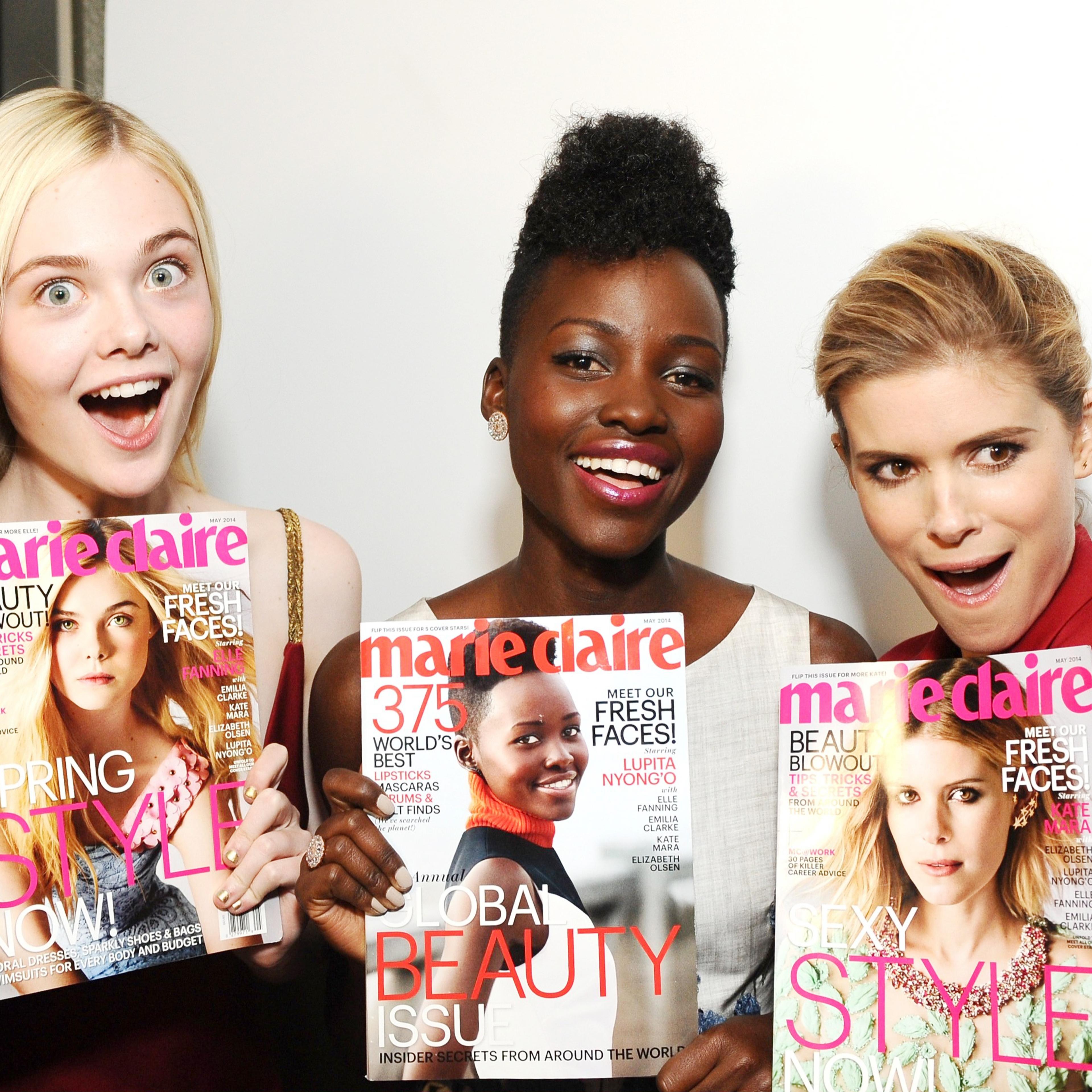 From left: Elle Fanning, Lupita Nyong'o and Kate Mara attend Marie Claire Celebrates May Cover Stars on April 8, 2014 in West Hollywood, Calif.