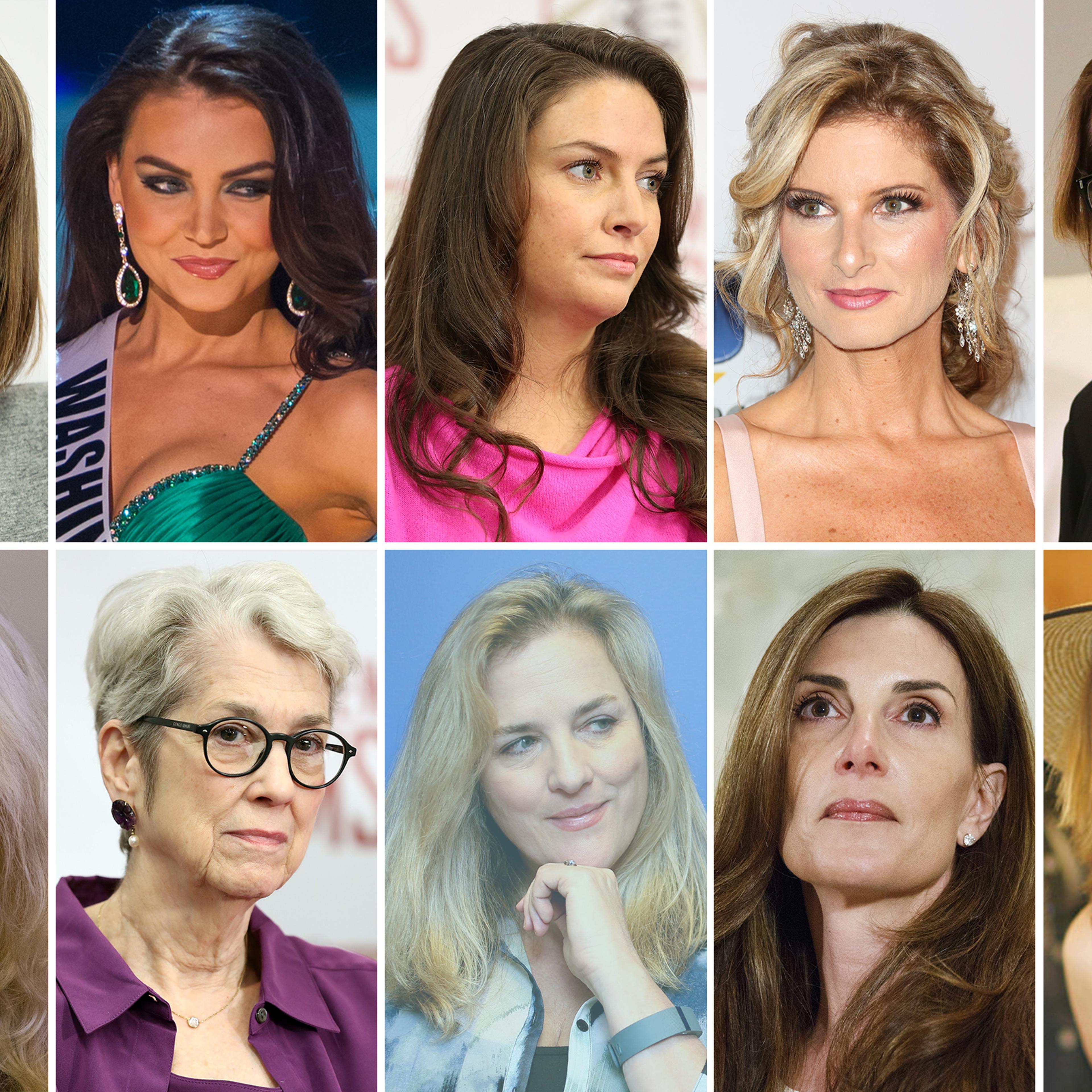 Top row left to right: Rachel Crooks, Cassandra Searles, Samantha Holvey, Summer Zervos, Jessica Drake; Bottom row left to right: Melinda McGillivray, Jessica Leeds, Natasha Stoynoff, Karena Virginia, Tasha Dixon