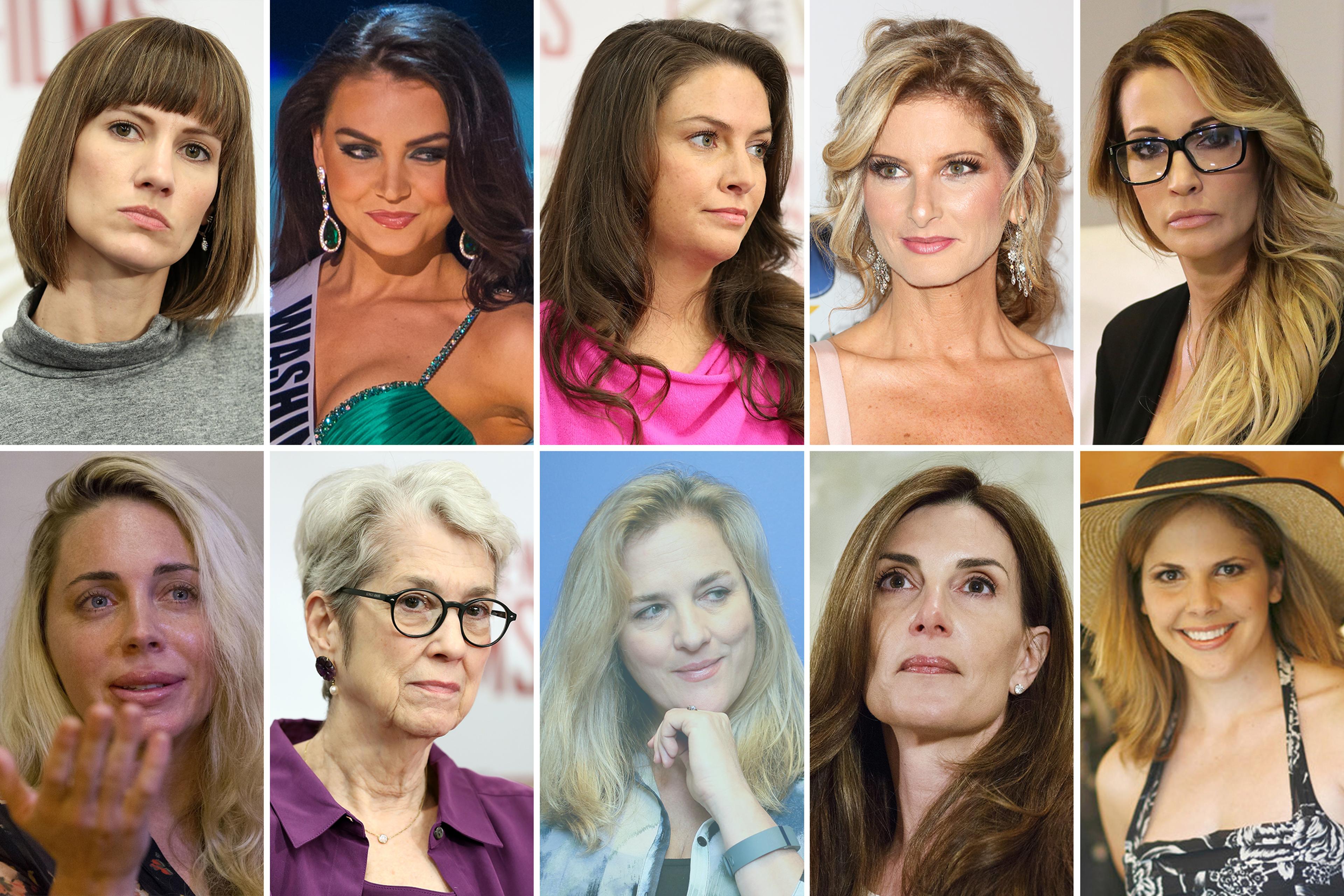 Top row left to right: Rachel Crooks, Cassandra Searles, Samantha Holvey, Summer Zervos, Jessica Drake; Bottom row left to right: Melinda McGillivray, Jessica Leeds, Natasha Stoynoff, Karena Virginia, Tasha Dixon