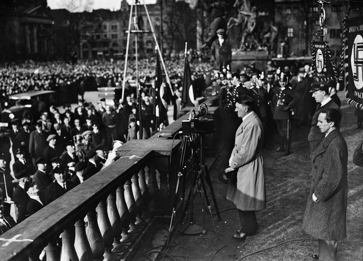 Adolf Hitler (1889-1945) pronouncing a