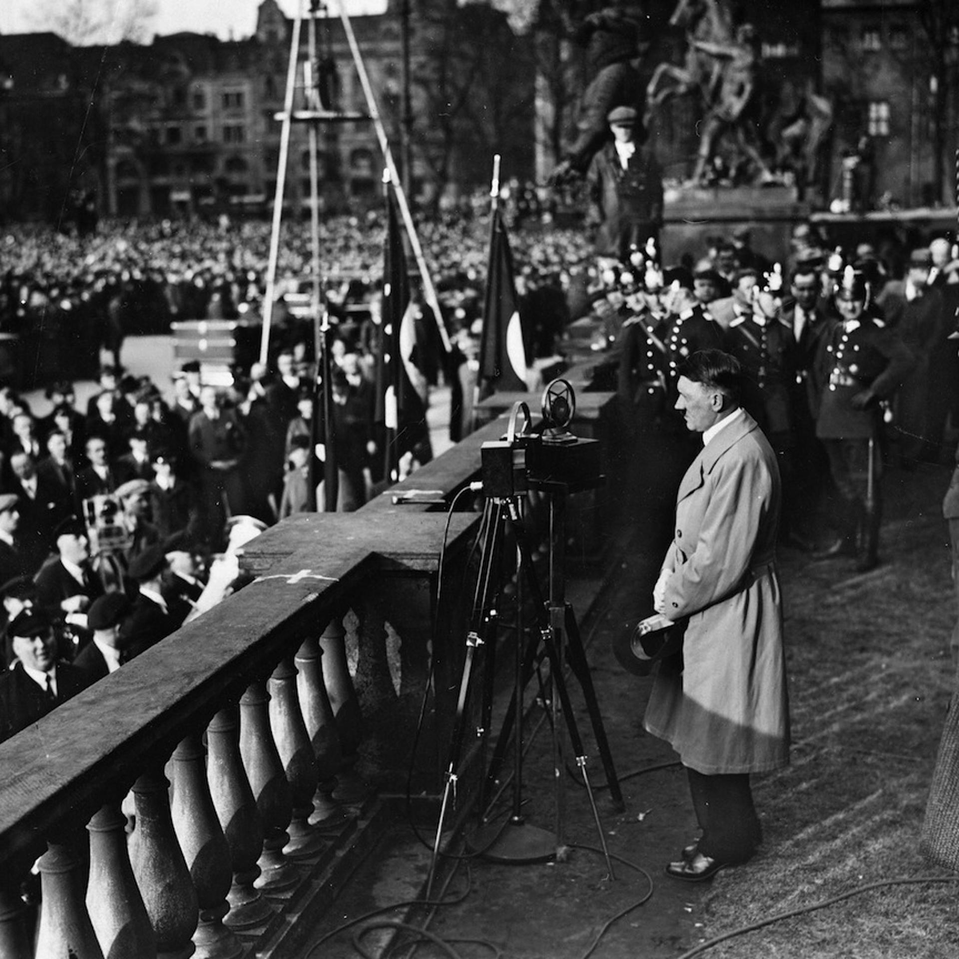 Adolf Hitler (1889-1945) pronouncing a