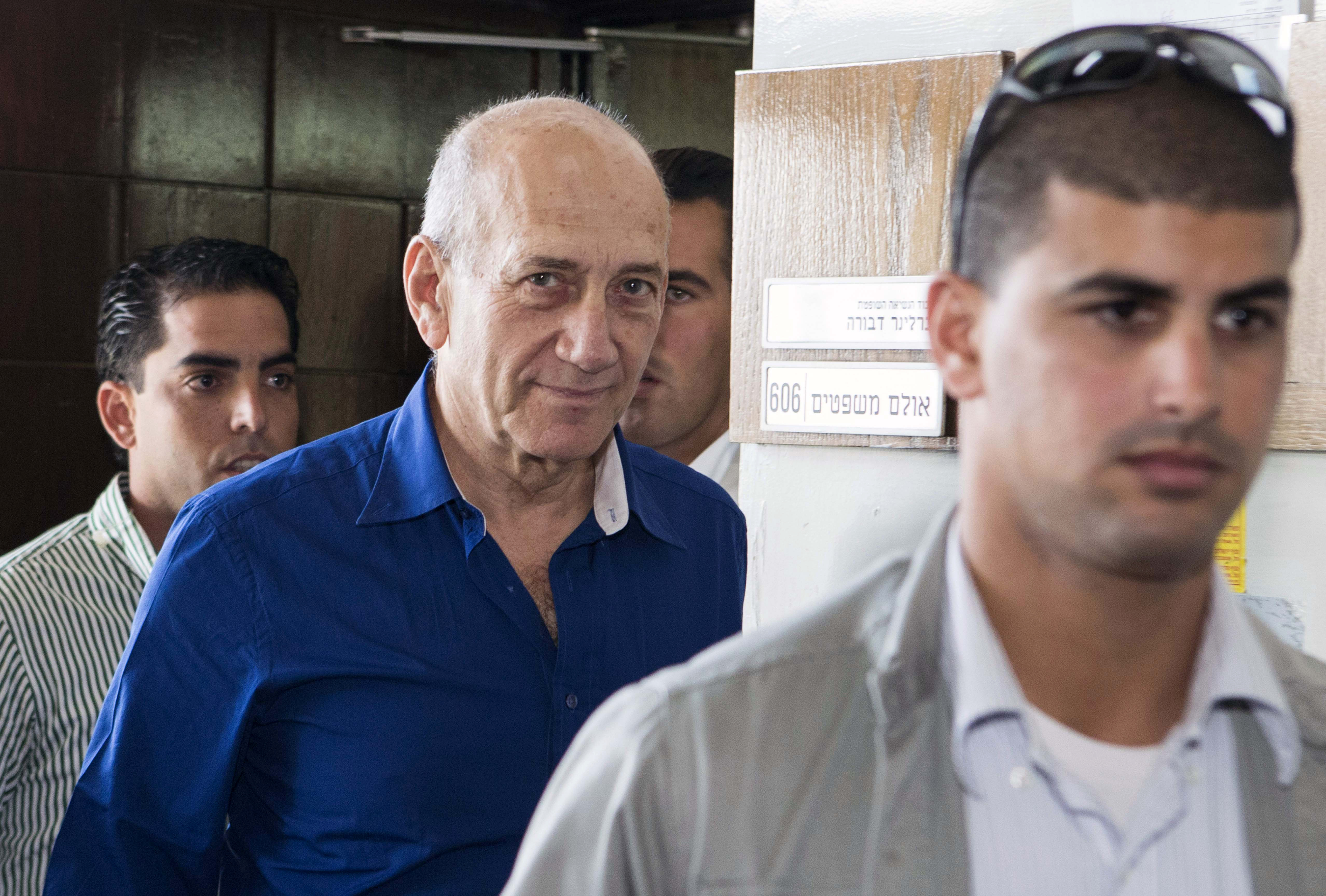 Former Israel prime minister Ehud Olmert is sentenced to 6 years accusation of corruption in Tel Aviv, Israel on May 13, 2014.