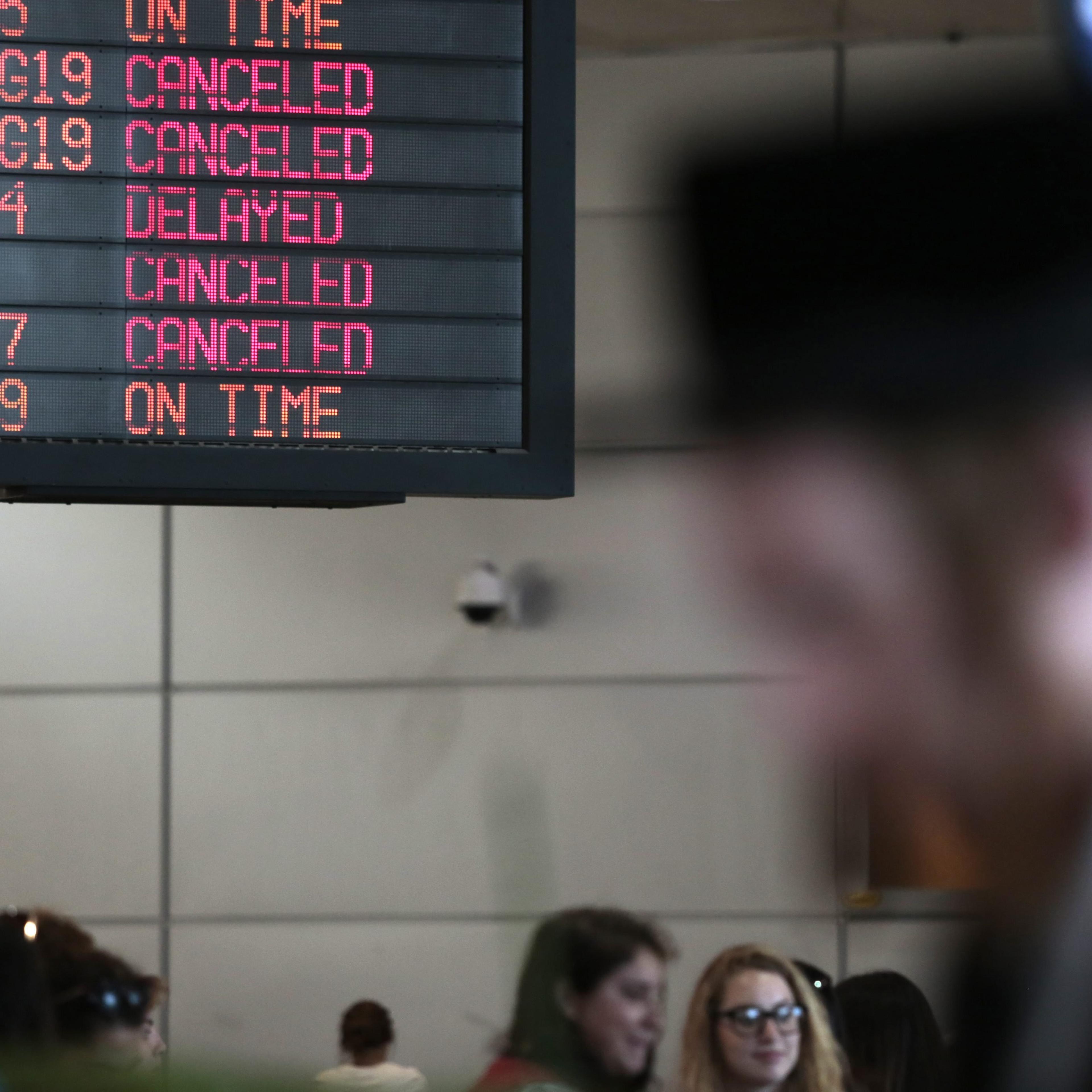 Cancelled fights shown on a departure board in Ben Gurion Airport in Lod, just outside Tel Aviv, Israel on July 23, 2014.