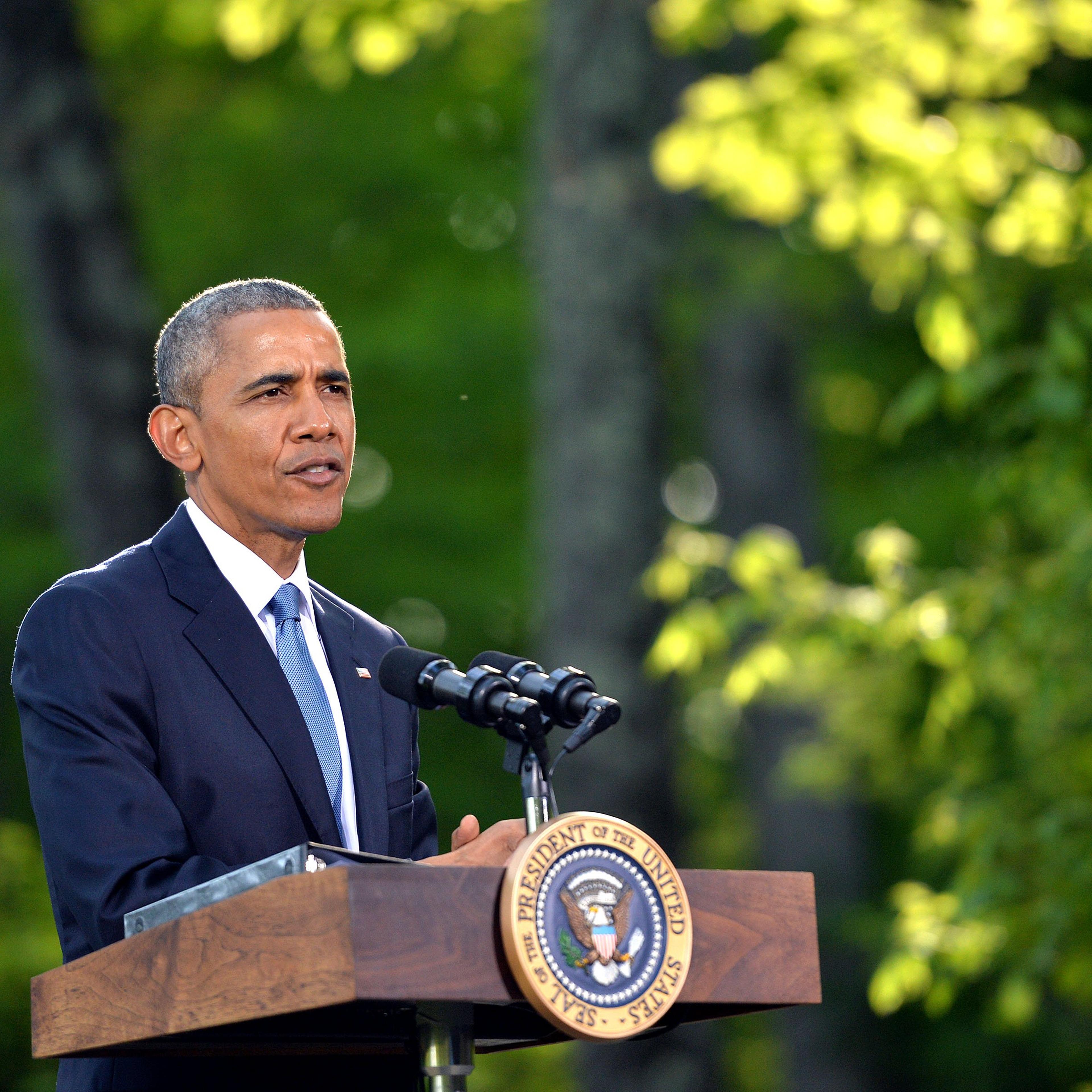 President Barack Obama speaks to reporters following the Gulf Cooperation Council-U.S. summit at Camp David on May 14, 2015.