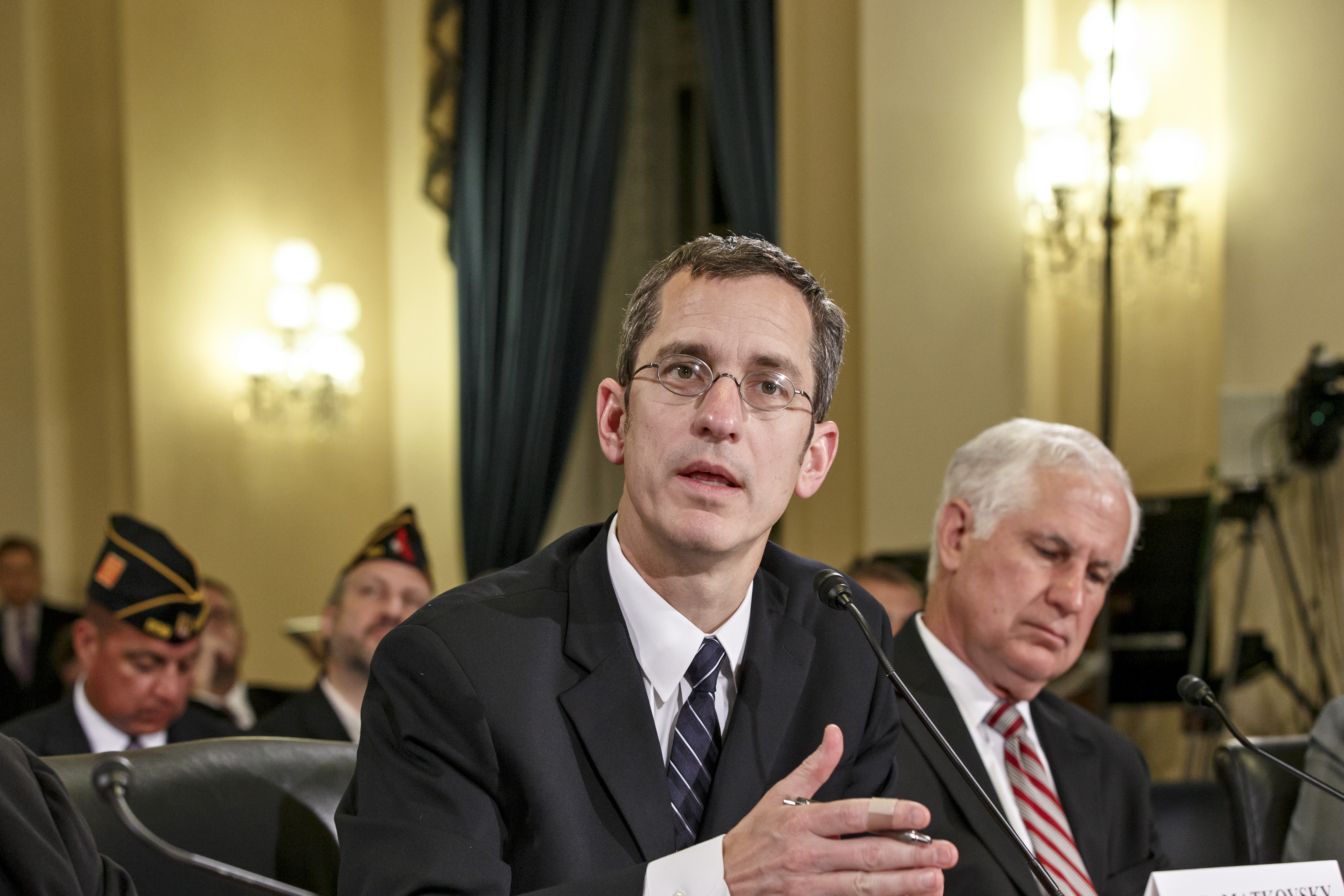 From left: Philip Matkovsky, assistant deputy under secretary for health for administrative operations at the Department of Veterans Affairs, and Richard J. Griffin, acting inspector general for the Department of Veterans Affairs, testify as the House Co
