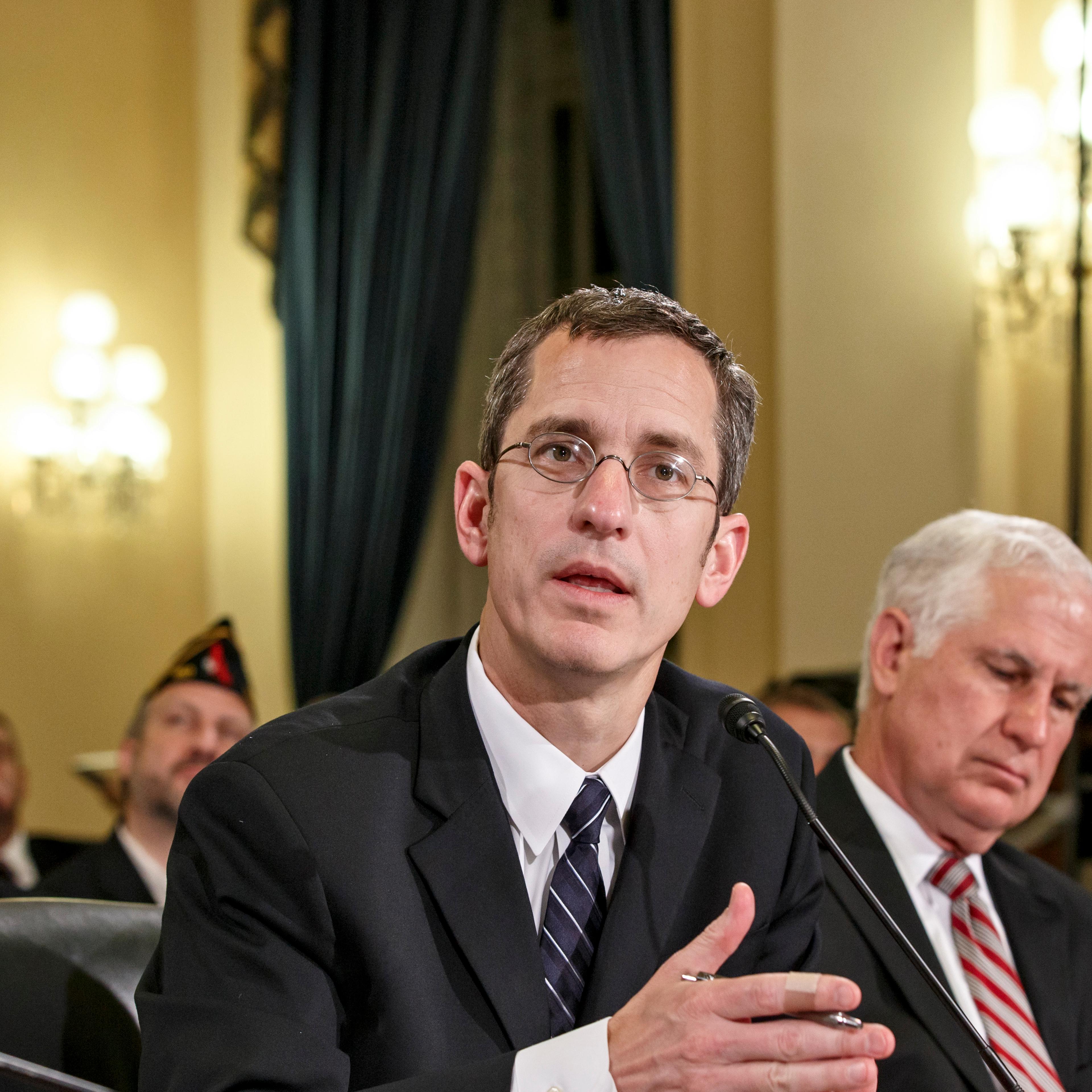 From left: Philip Matkovsky, assistant deputy under secretary for health for administrative operations at the Department of Veterans Affairs, and Richard J. Griffin, acting inspector general for the Department of Veterans Affairs, testify as the House Co