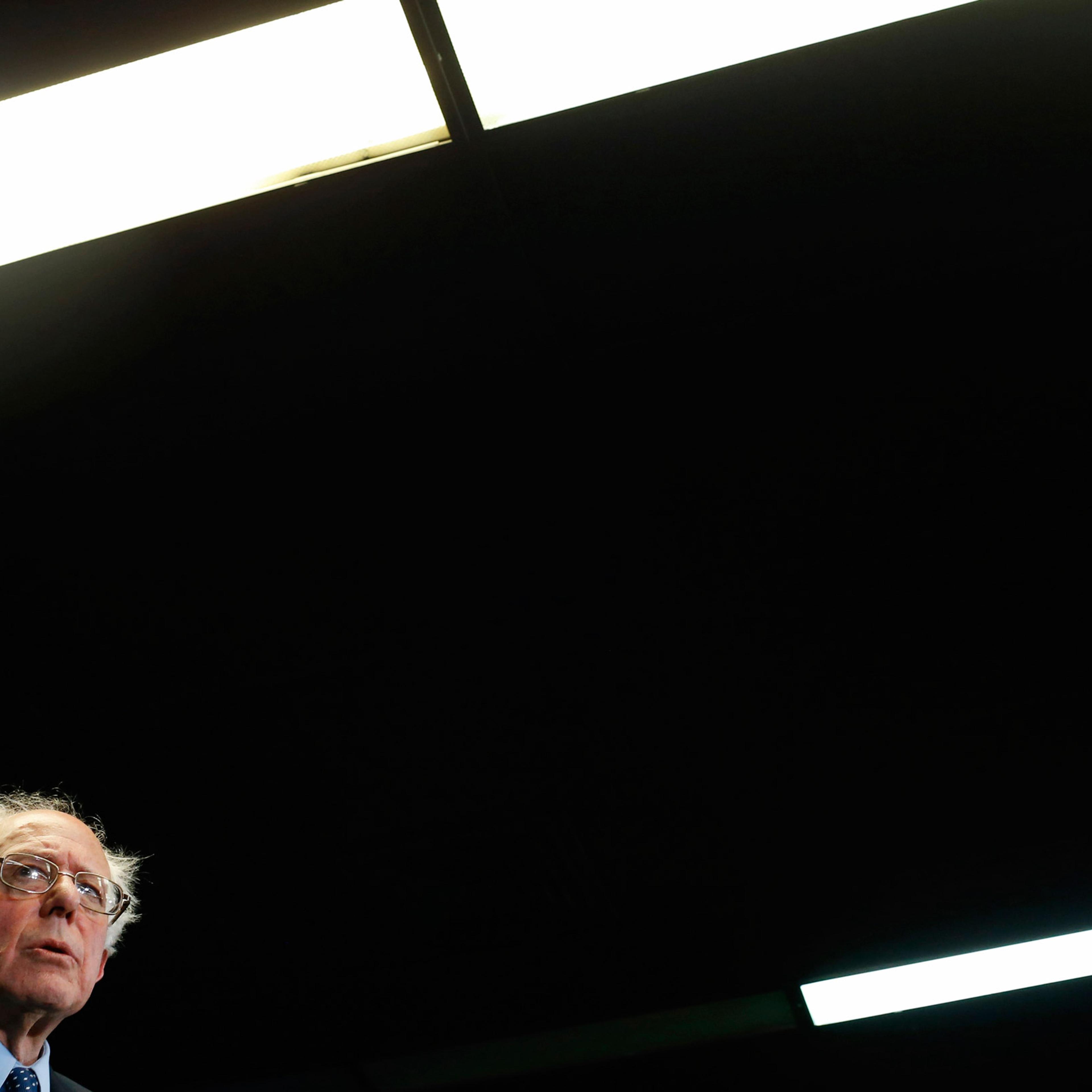 Democratic presidential candidate, Sen. Bernie Sanders, I-Vt., speaks at a news conference after taking a walking tour of Freddie Gray's neighborhood and meeting with African-American civic and religious leaders in Baltimore, Tuesday, Dec. 8, 2015. (AP P