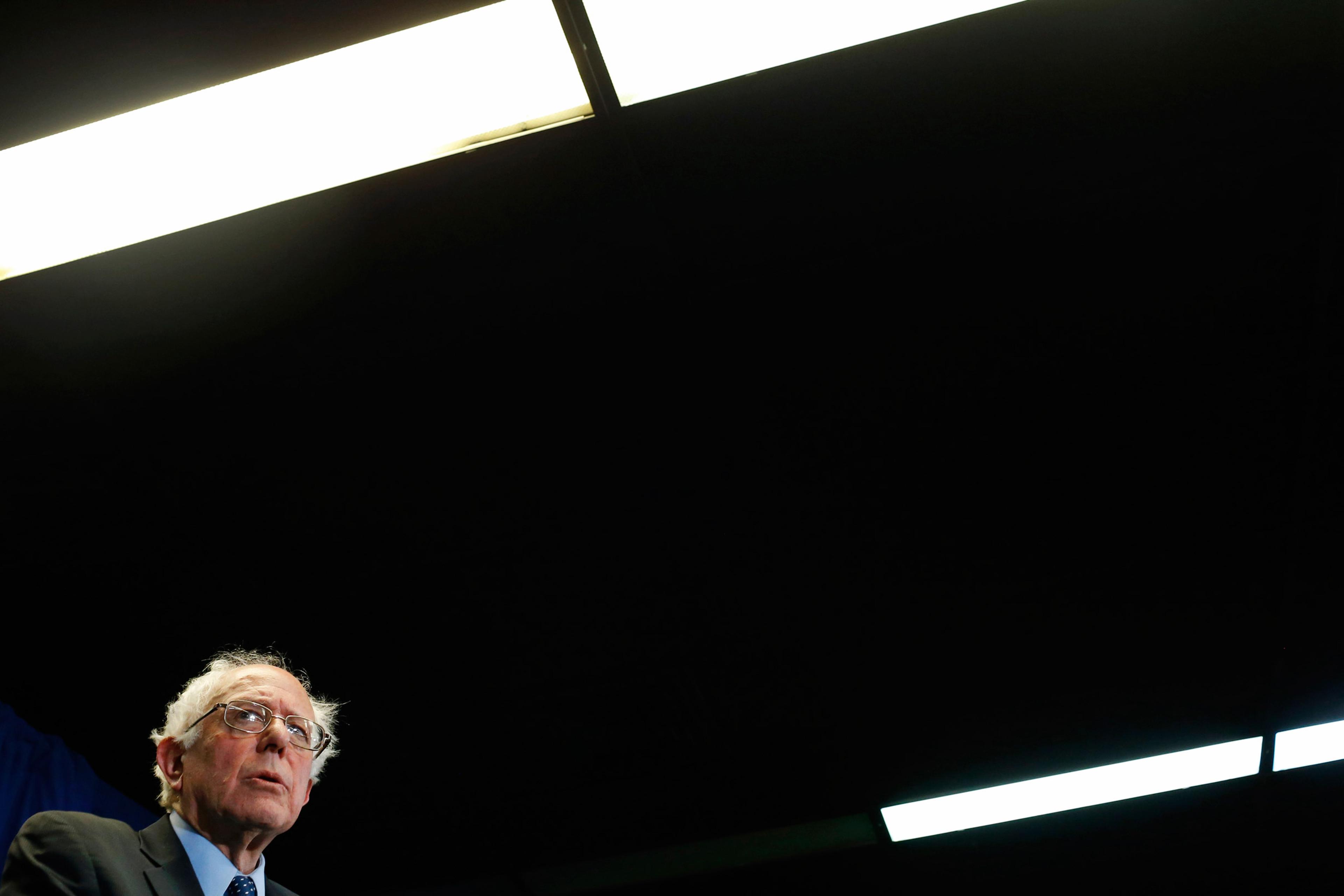 Democratic presidential candidate, Sen. Bernie Sanders, I-Vt., speaks at a news conference after taking a walking tour of Freddie Gray's neighborhood and meeting with African-American civic and religious leaders in Baltimore, Tuesday, Dec. 8, 2015. (AP P