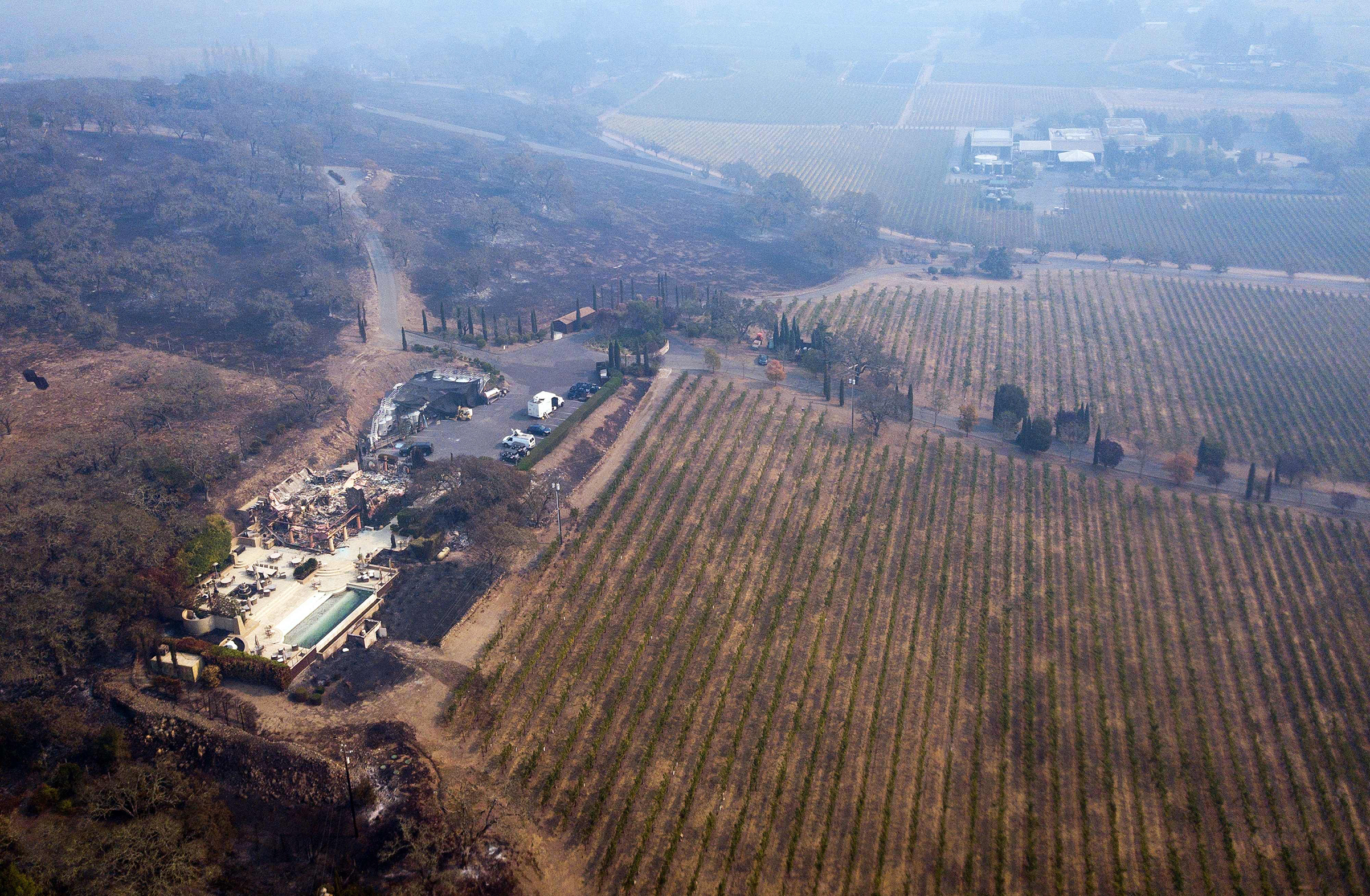 The remains of the Signorello Estate Winery are seen from the air Oct. 11, 2017, in Napa, California.