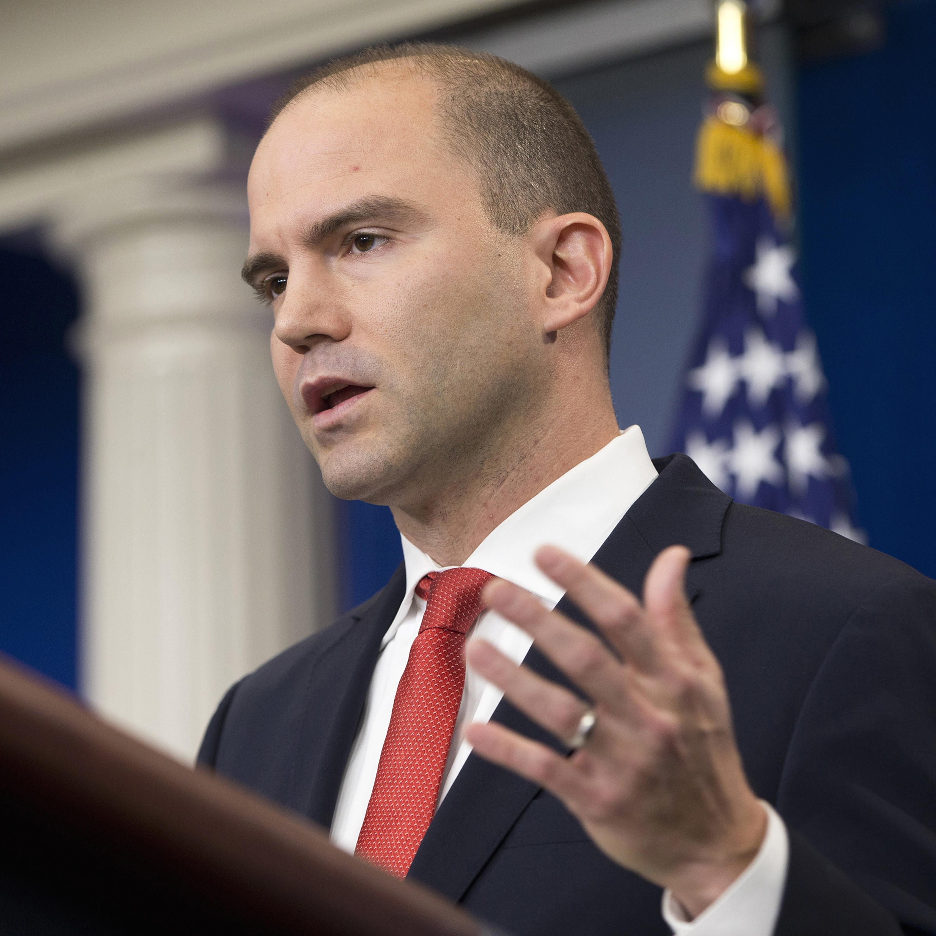 FILE - In this Feb. 16, 2016 file photo Deputy National Security Adviser For Strategic Communications Ben Rhodes speaks in the Brady Press Briefing Room of the White House in Washington. The White House is working to contain the damage caused by a magazi