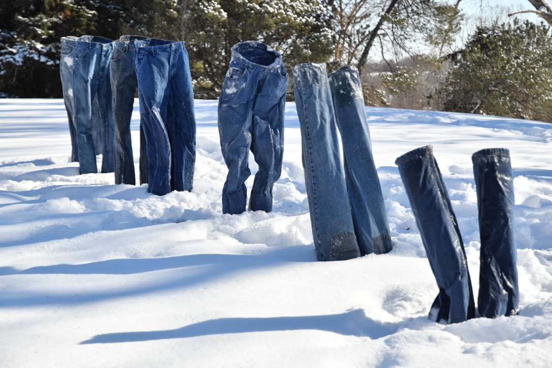 Tom Grotting started the display of frozen pants 6 years ago and says temperatures need to get down to at least 0 degrees Fahrenheit for the pants to stay in place. 