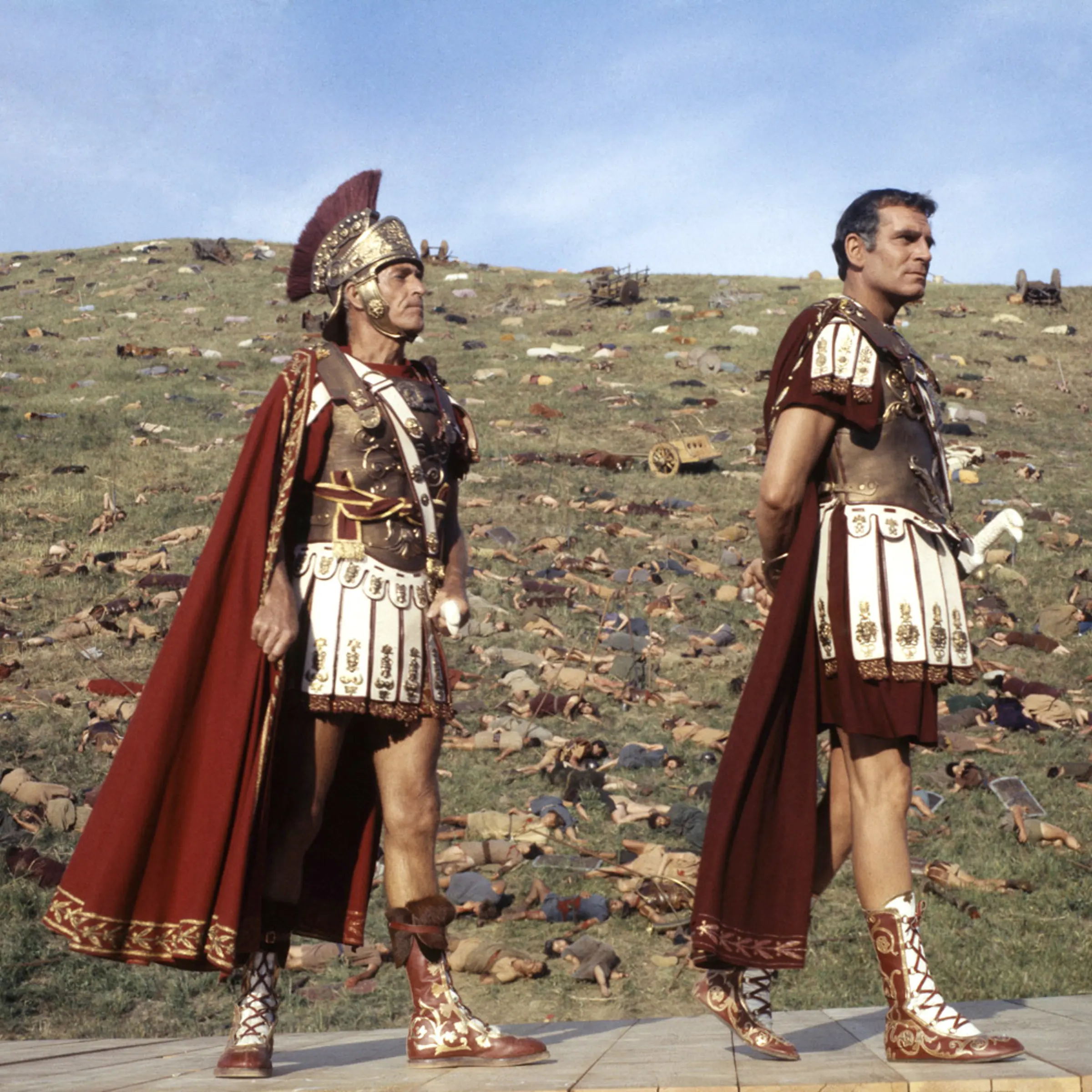 Laurence Olivier (right) on the set of Spartacus, 1959.