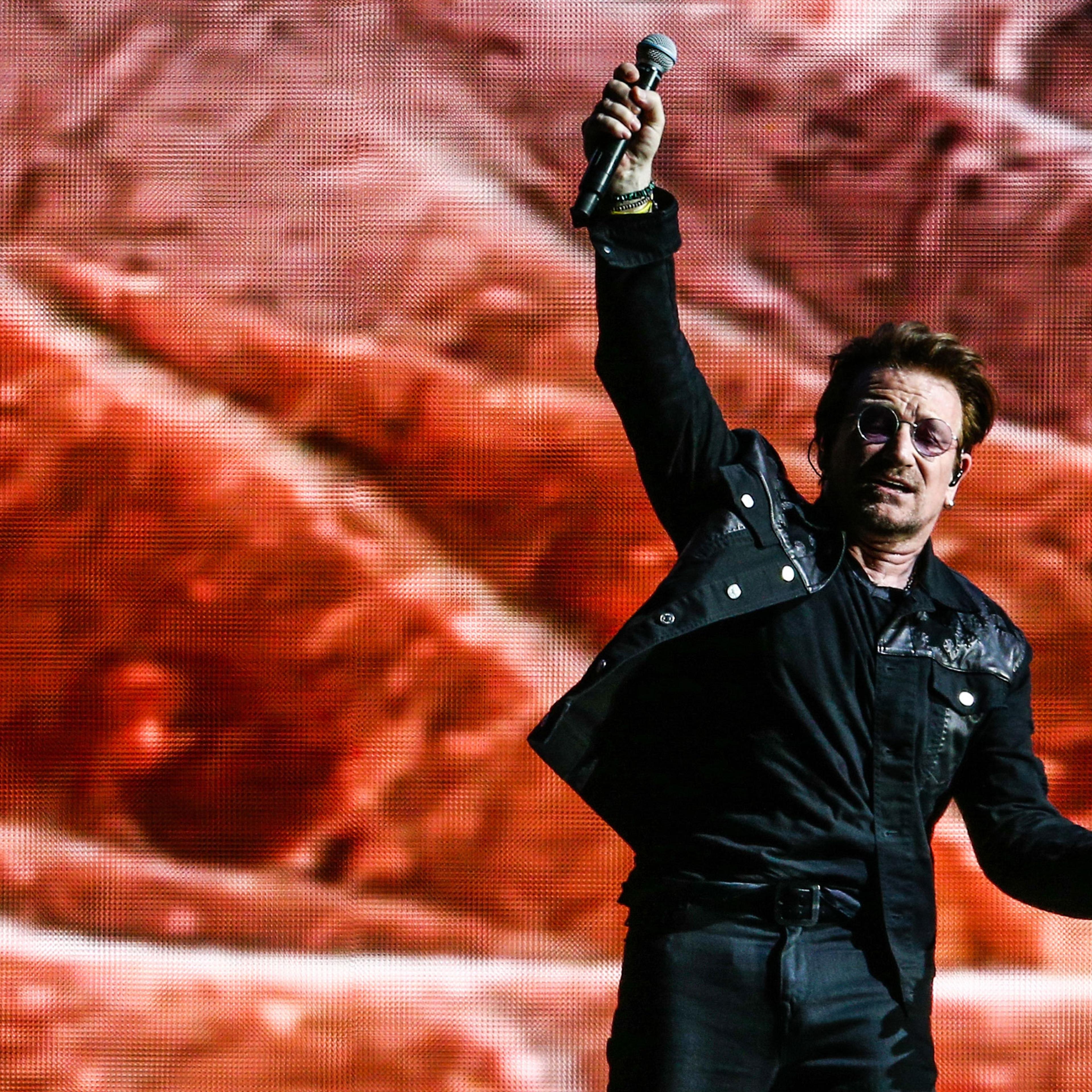 Bono of U2 performs onstage at the Rose Bowl on May 20, 2017 in Pasadena, California.