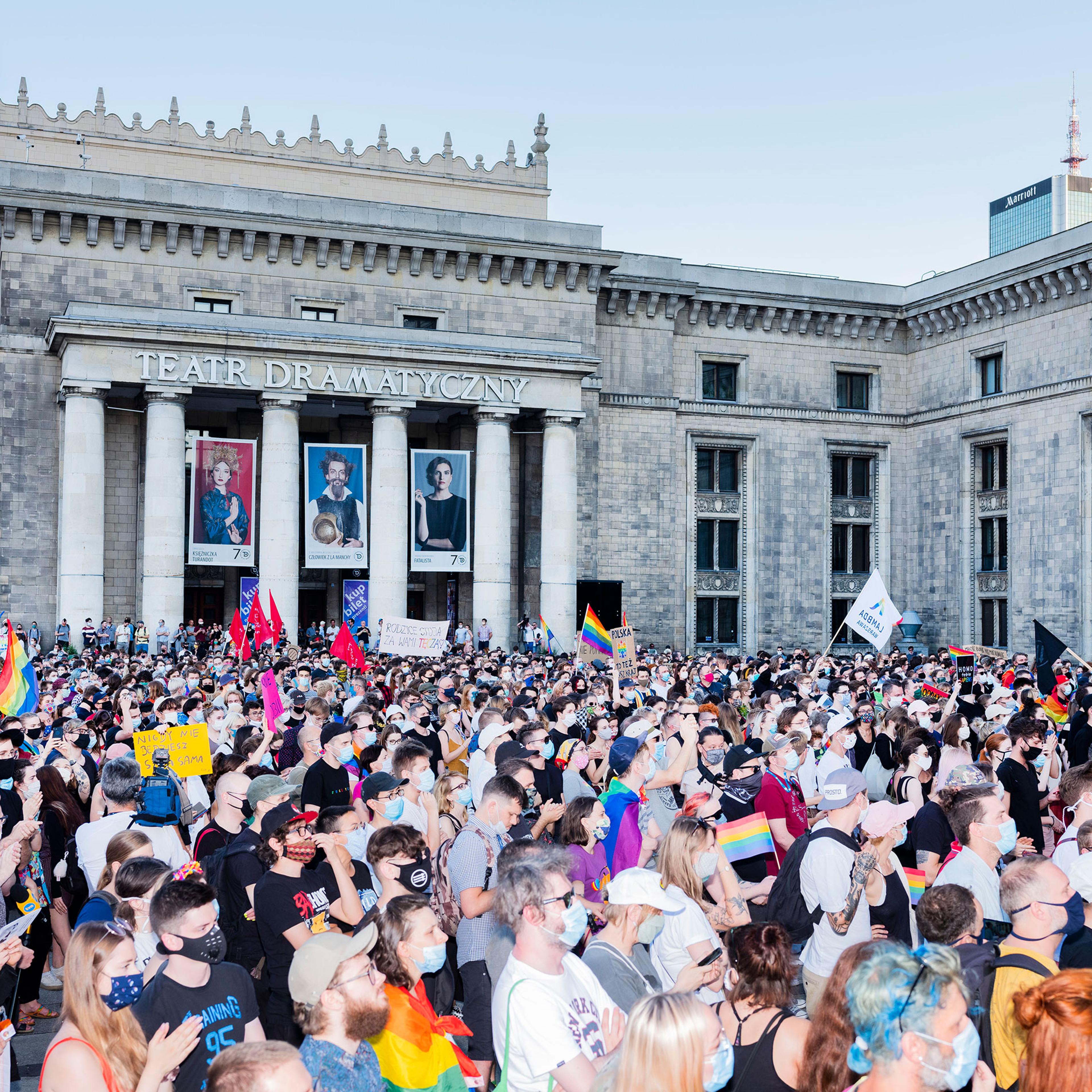 People take part in a protest against the detention of an LGBT activist, Margot, in Warsaw, Poland