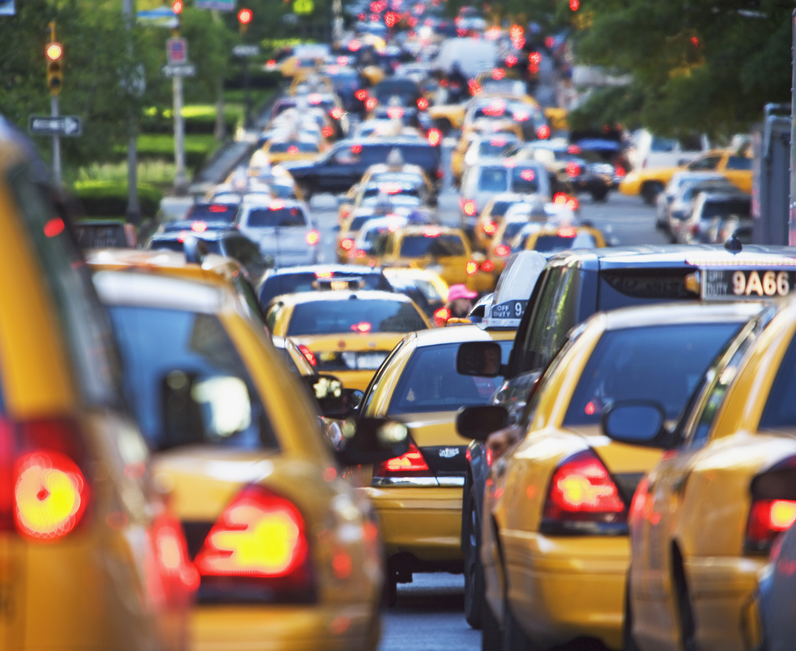 Taxis in rush hour traffic